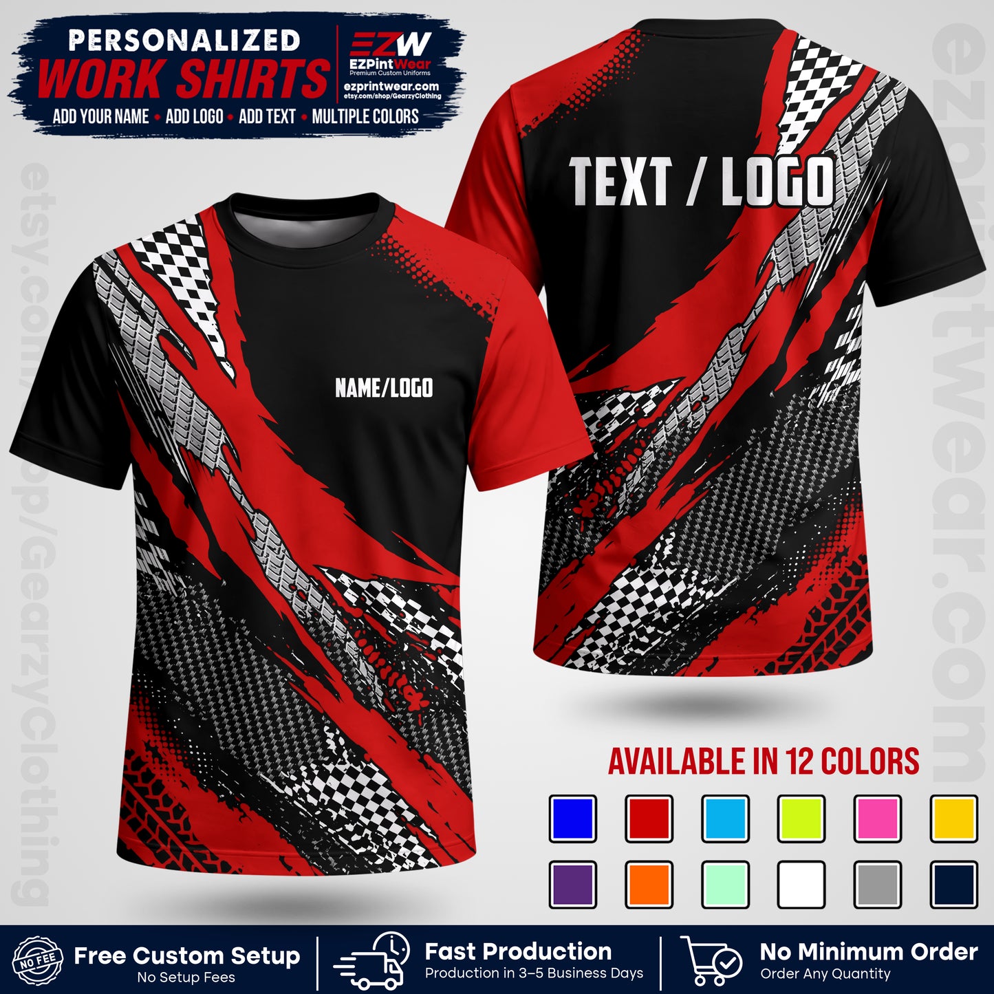 Custom Racing Shirt with Name, Logo & Text | Race Team Uniform | Crew Apparel RC05