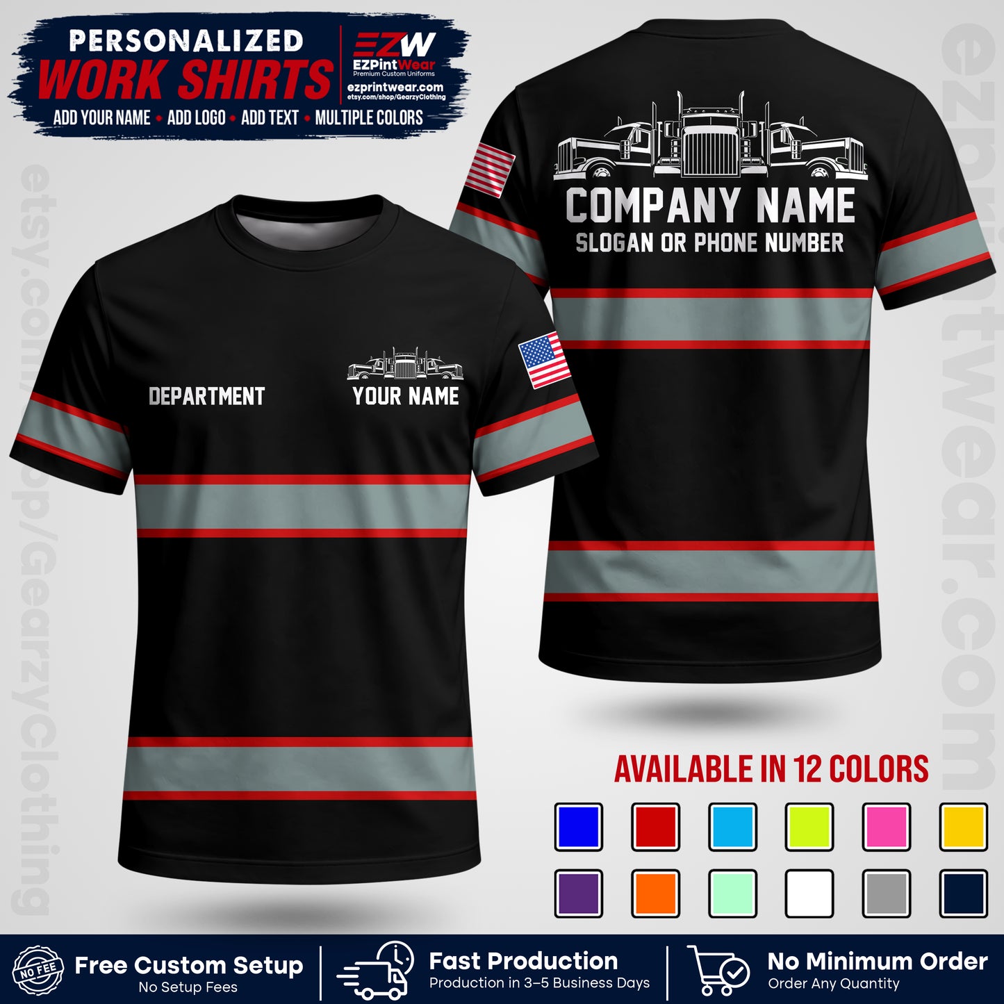 Personalized Truck Driver Workwear Uniform | Custom Safety Stripe Apparel | Non-Reflective Reflective Style Design TW04
