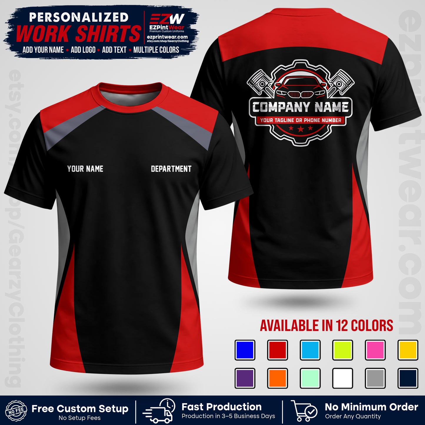 Custom Mechanic Work Shirt with Name, Logo & Text | Auto Shop Uniform | Workwear MCN 08