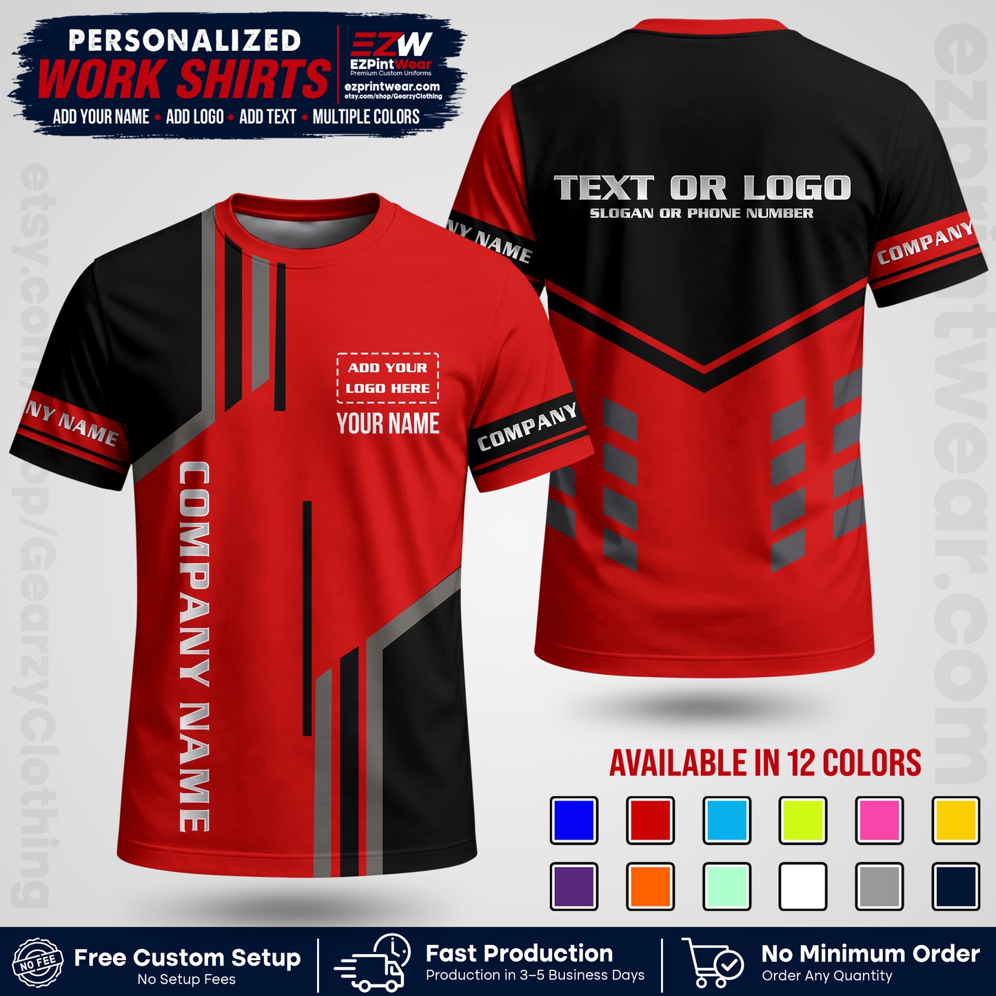Custom All Over Print Work Uniform Shirt with Name, Logo & Text | Custom Hawaiian Shirt | Company Shirt | Employee Uniform UNF10