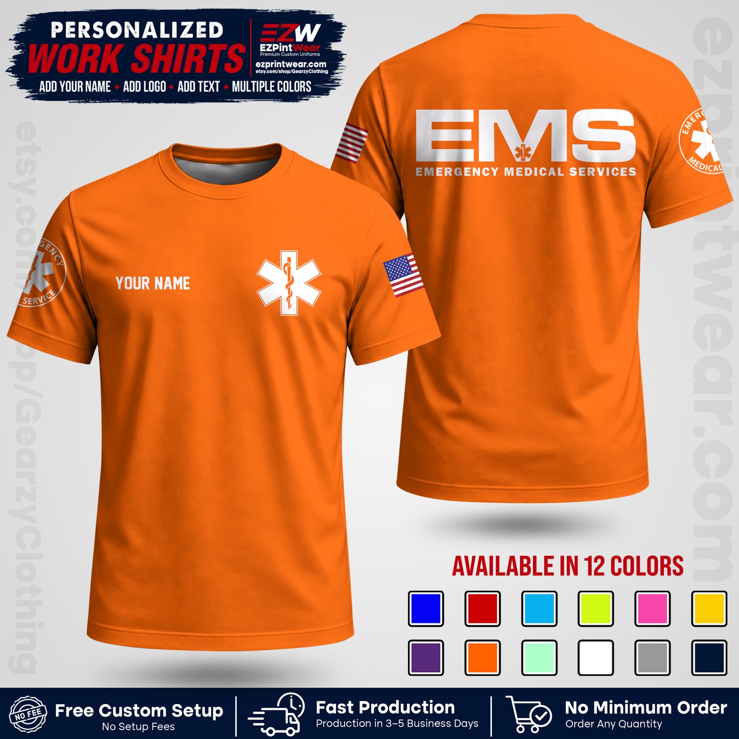 Custom EMS Shirt with Name, Logo & Text | EMS Team Uniform | First Responder Workwear EMSU01