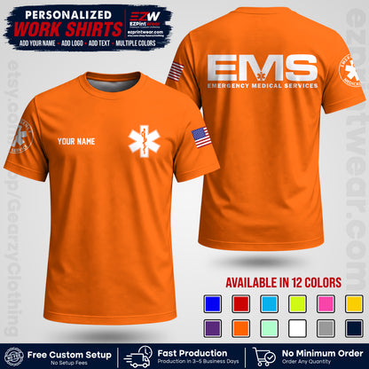 Custom EMS Shirt with Name, Logo & Text | EMS Team Uniform | First Responder Workwear EMSU01