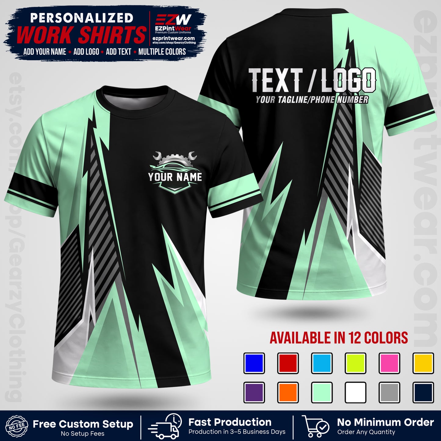 Custom Mechanic Work Shirt with Name, Logo & Text | Auto Shop Uniform | Workwear MCN 01