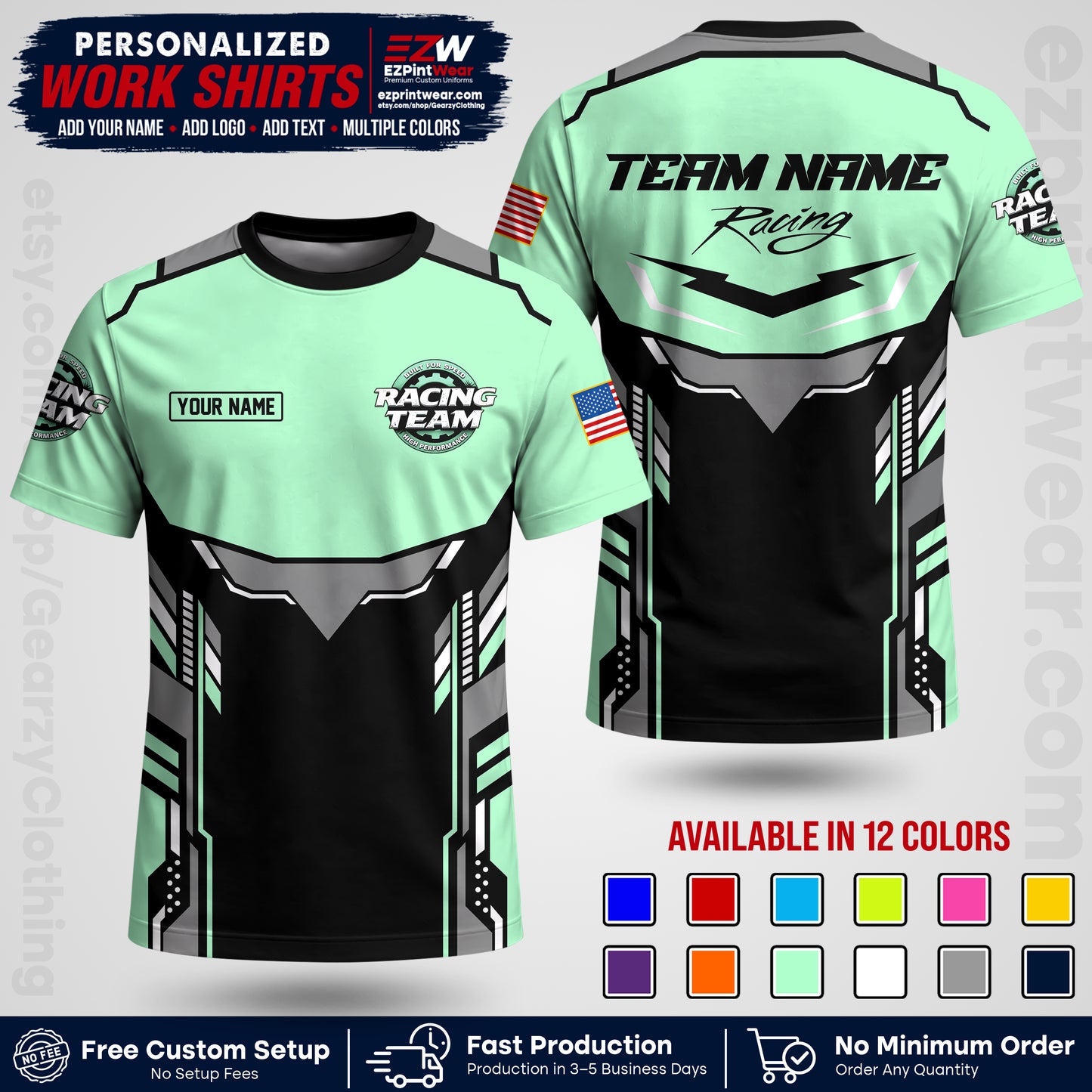 Custom Racing Shirt with Name, Logo & Text | Race Team Uniform | Crew Apparel RC11