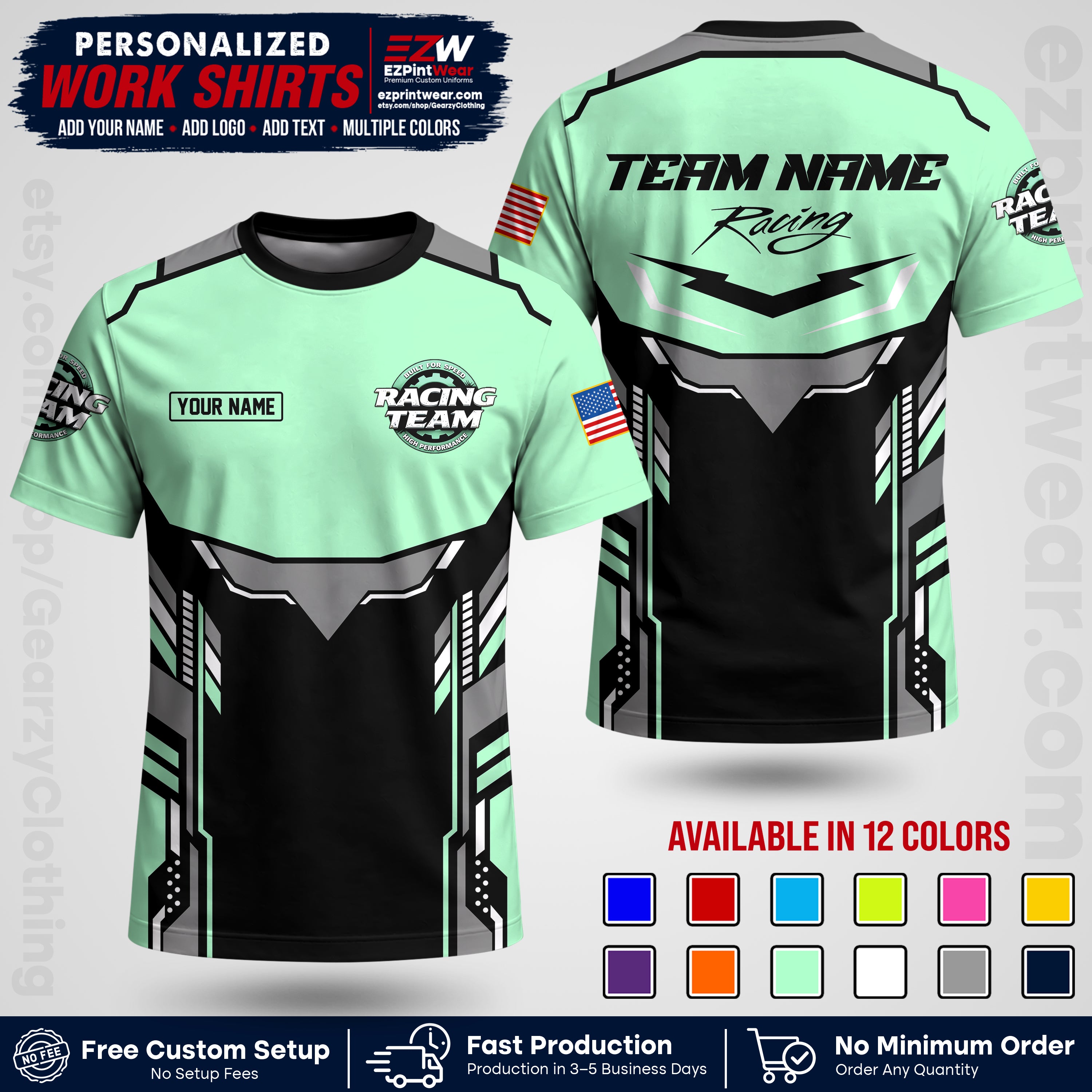 Custom Racing Shirt with Name, Logo & Text | Race Team Uniform | Crew Apparel RC11