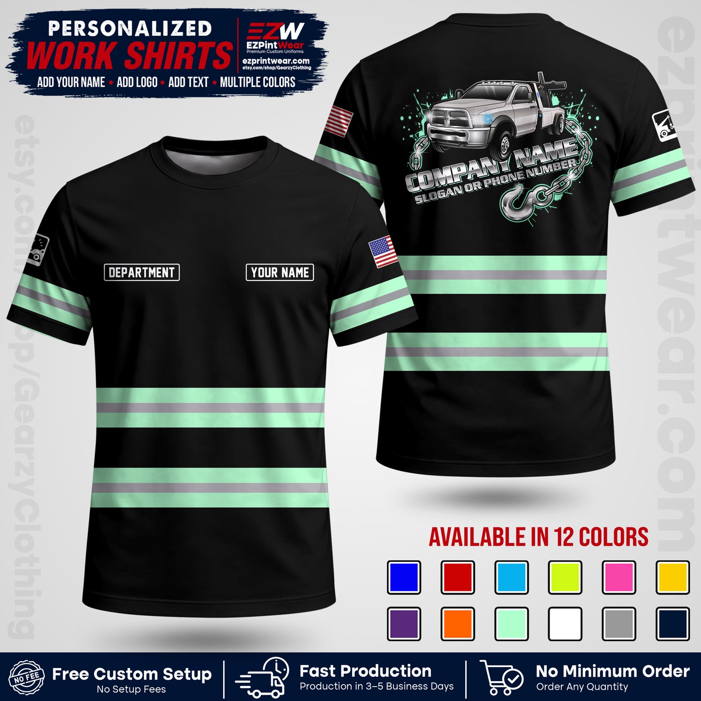 Custom Towing Workwear Uniform | Personalized Tow Truck Shirt | Non-Reflective Safety Stripe Apparel | Custom Towing Shirt | Tow Truck Apparel TW05