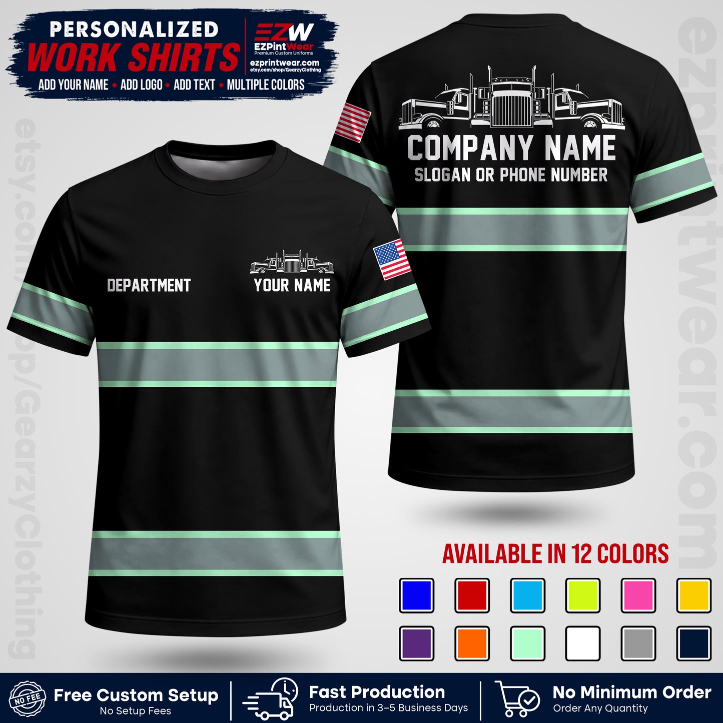 Personalized Truck Driver Workwear Uniform | Custom Safety Stripe Apparel | Non-Reflective Reflective Style Design TW04