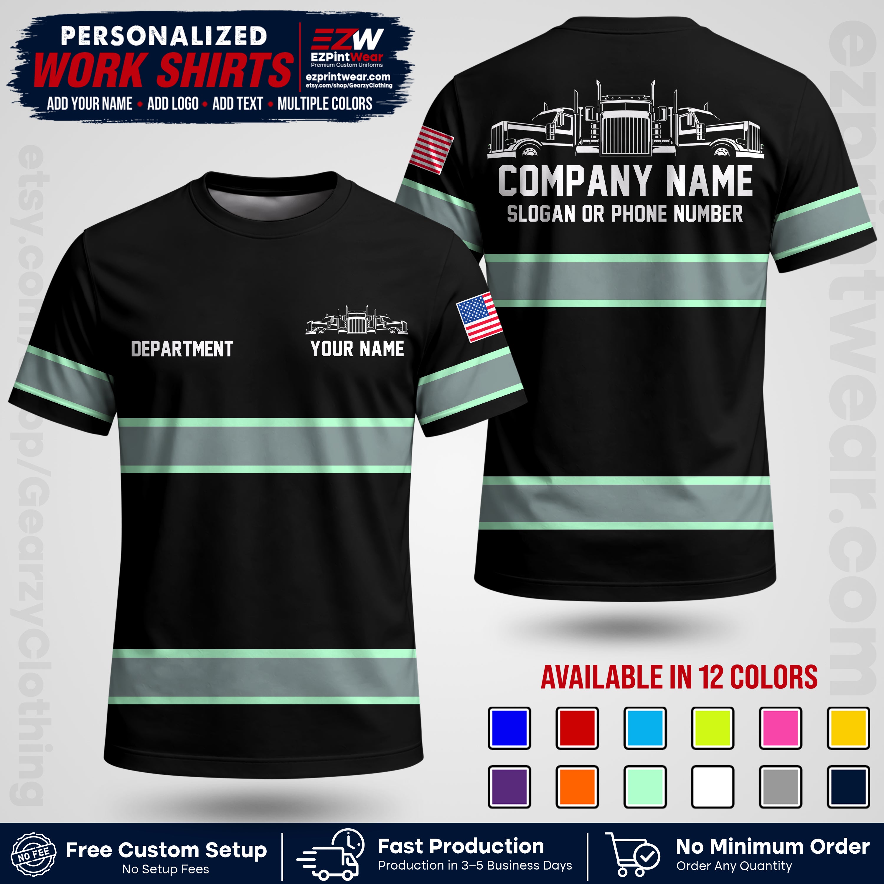 Personalized Truck Driver Workwear Uniform | Custom Safety Stripe Apparel | Non-Reflective Reflective Style Design TW04