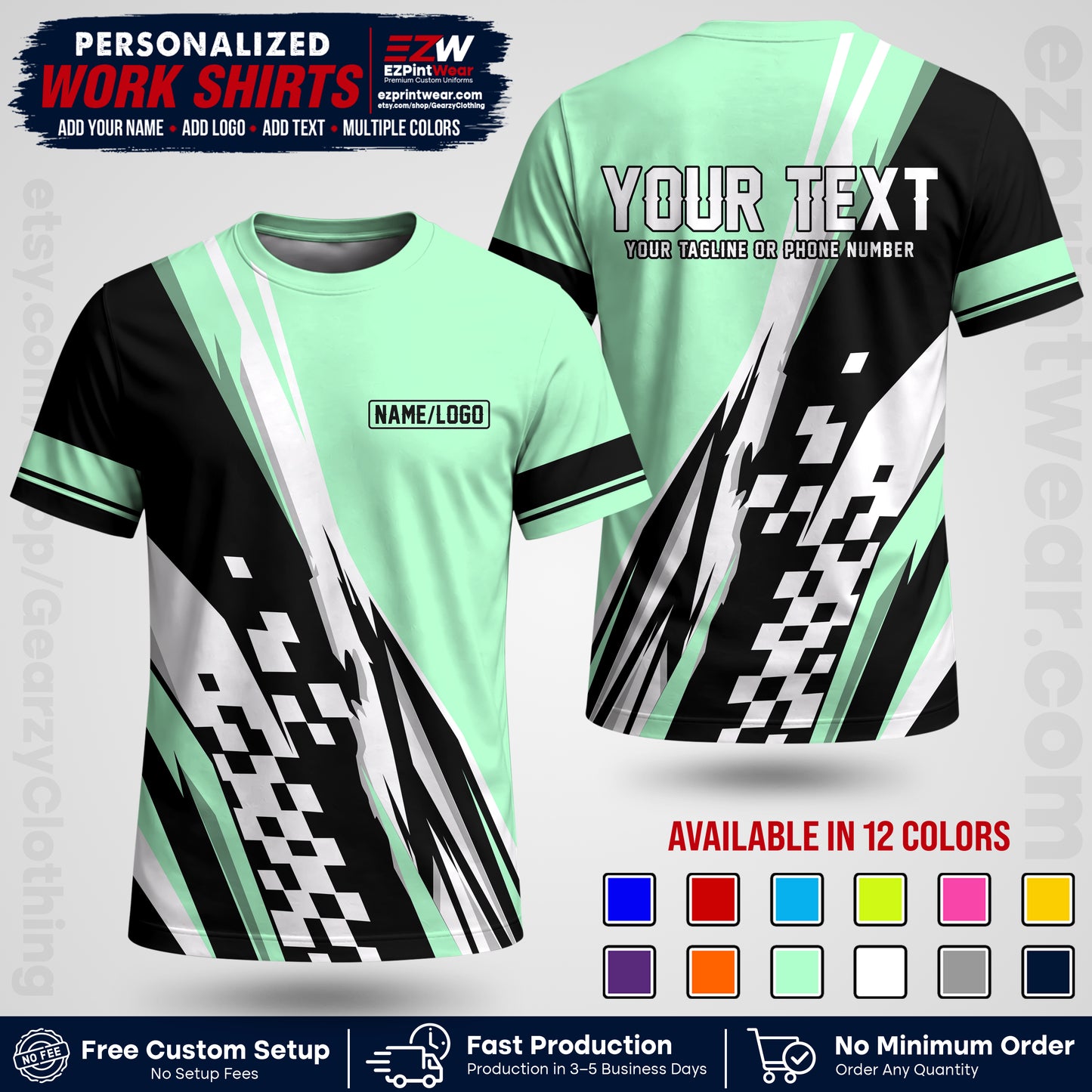 Custom Racing Shirt with Name, Logo & Text | Race Team Uniform | Crew Apparel RC04