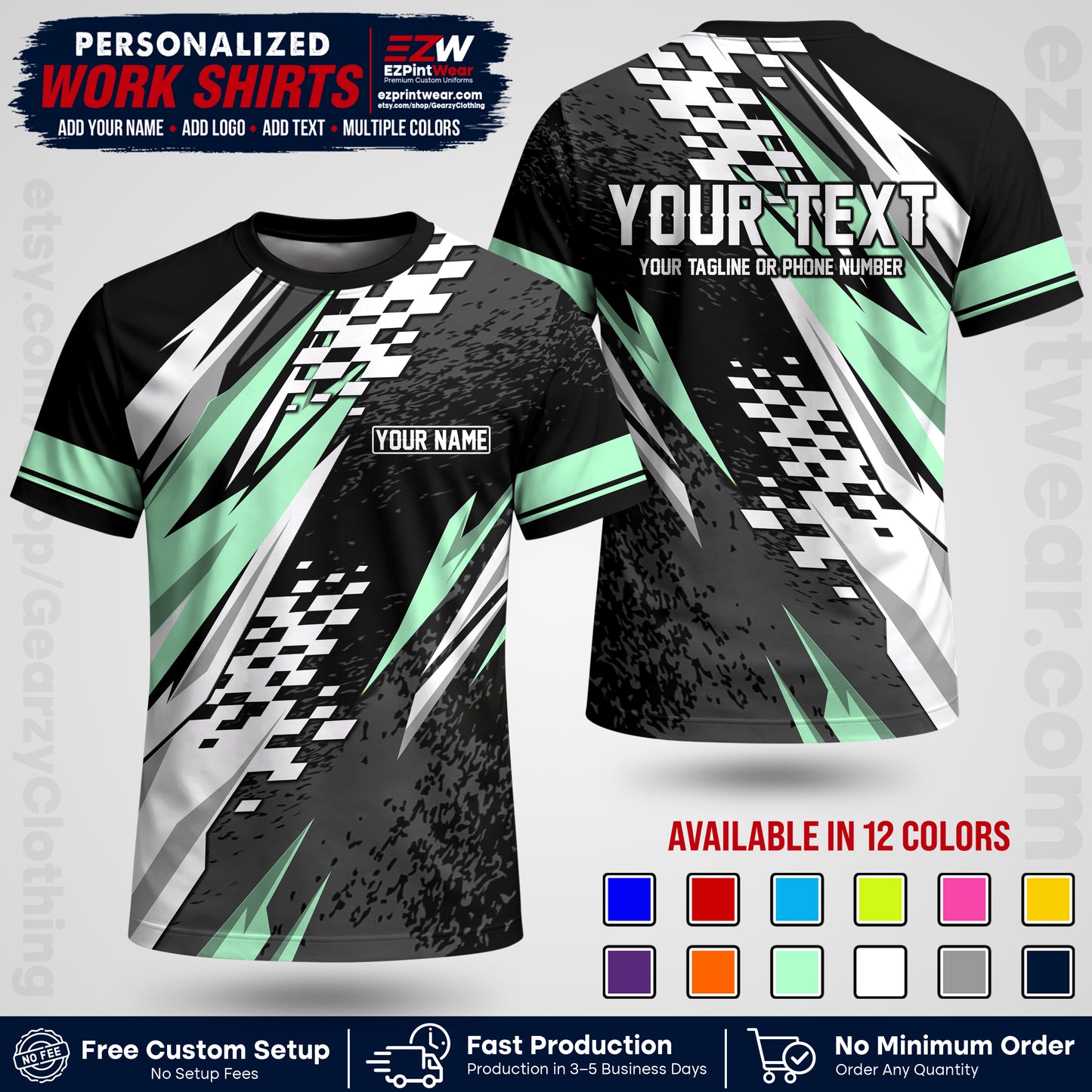 Custom Racing Shirt with Name, Logo & Text | Race Team Uniform | Crew Apparel RC03