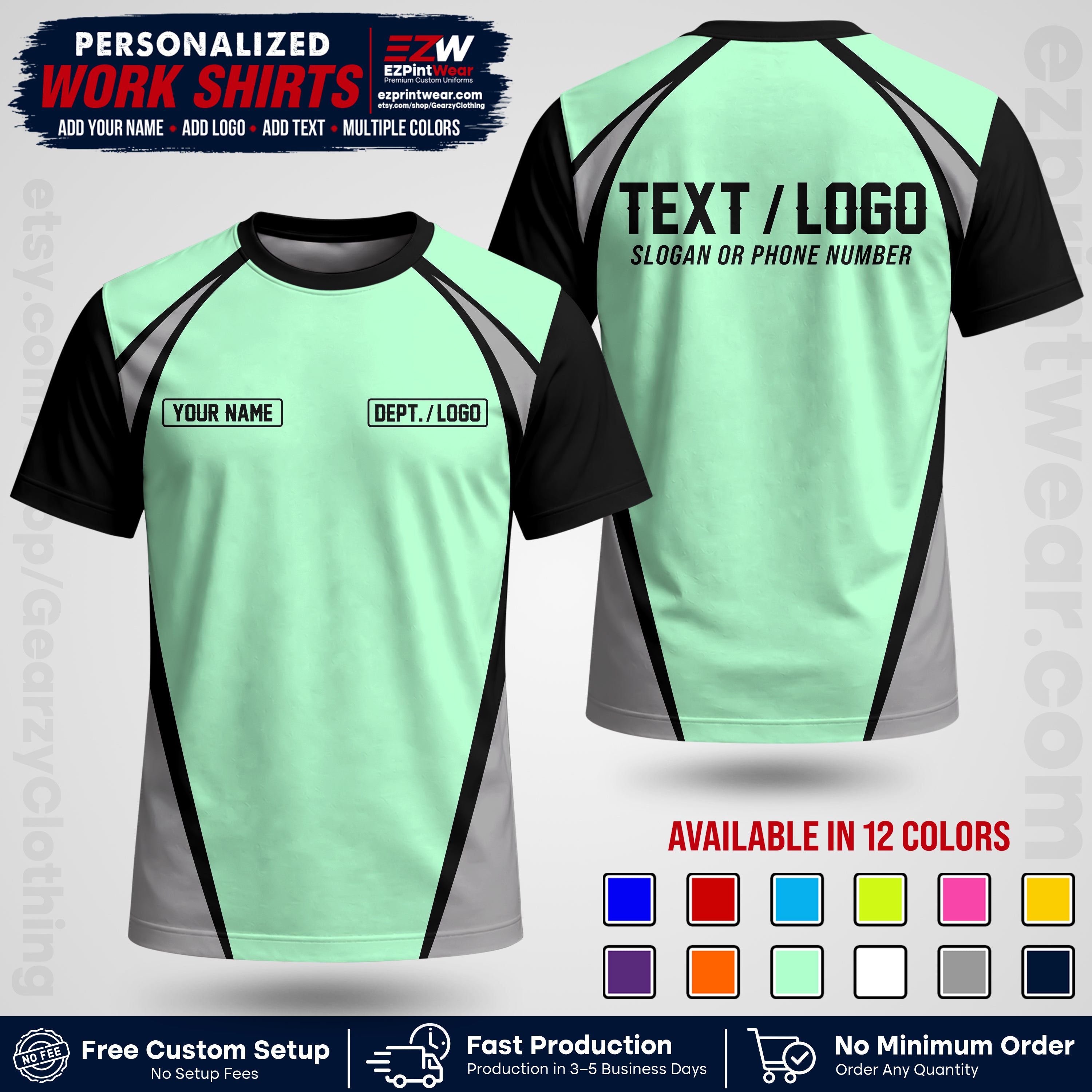 Custom All Over Print Work Uniform Shirt with Name, Logo & Text | Custom Hawaiian Shirt | Company Shirt | Employee Uniform UNF20