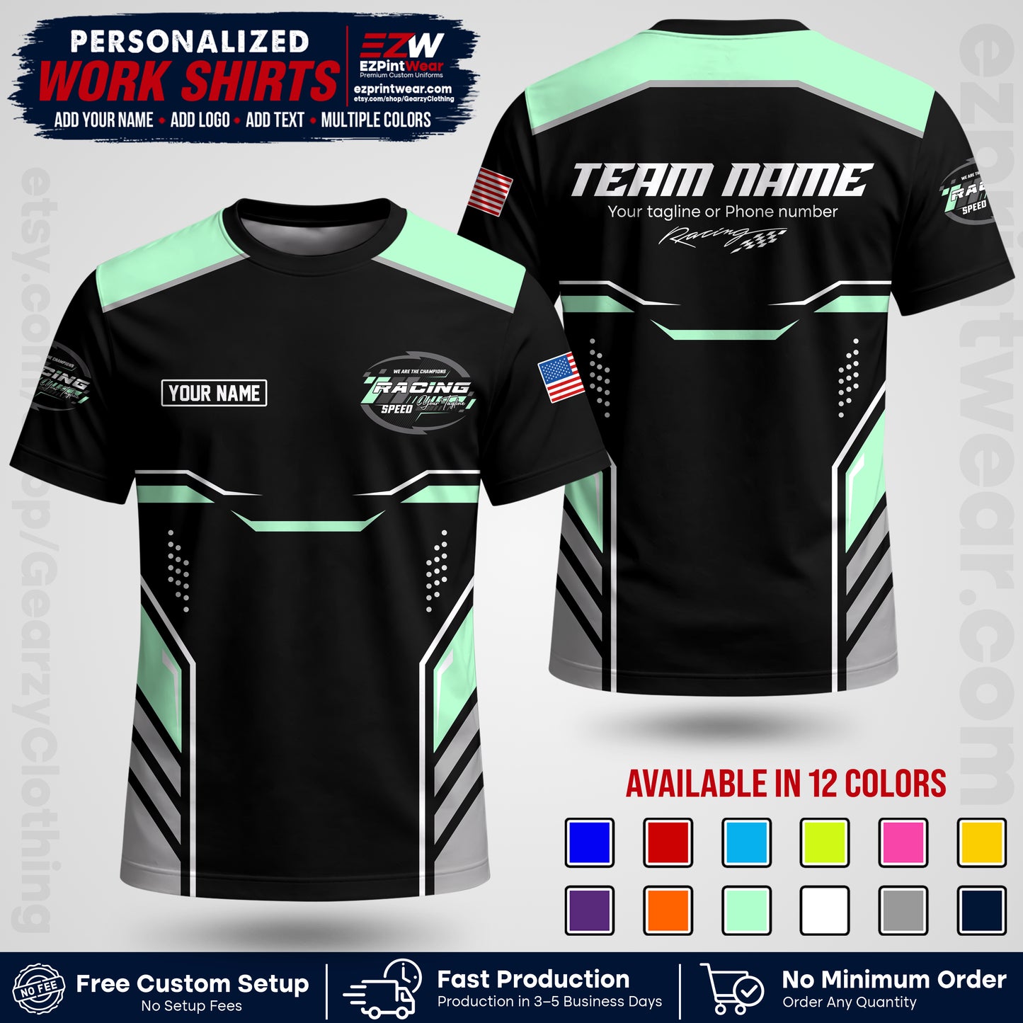 Custom Racing Shirt with Name, Logo & Text | Race Team Uniform | Crew Apparel RC10