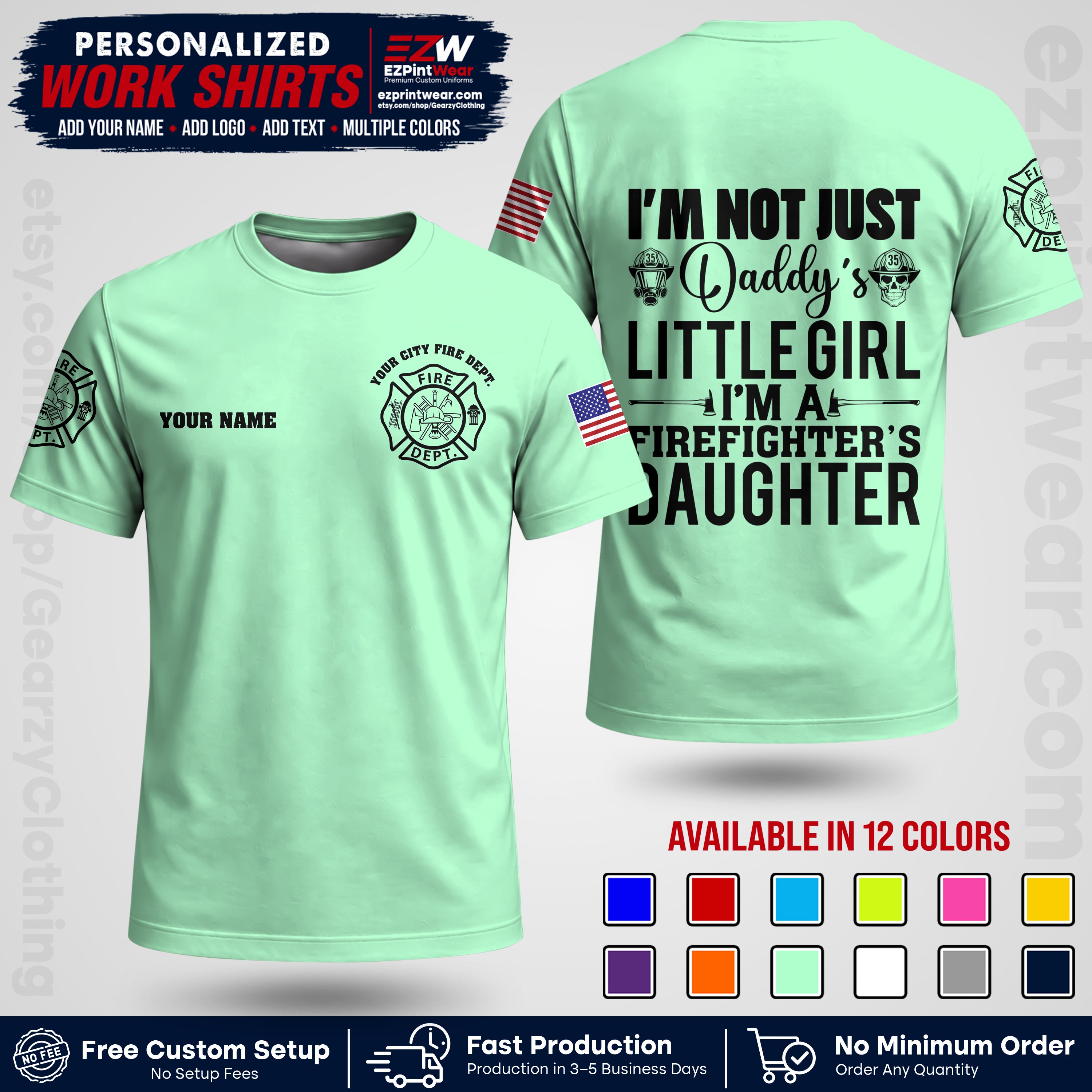 Custom Fire Department Shirt with Name, City Logo & Text | Firefighter Uniform | Button Up Work Shirt FF08