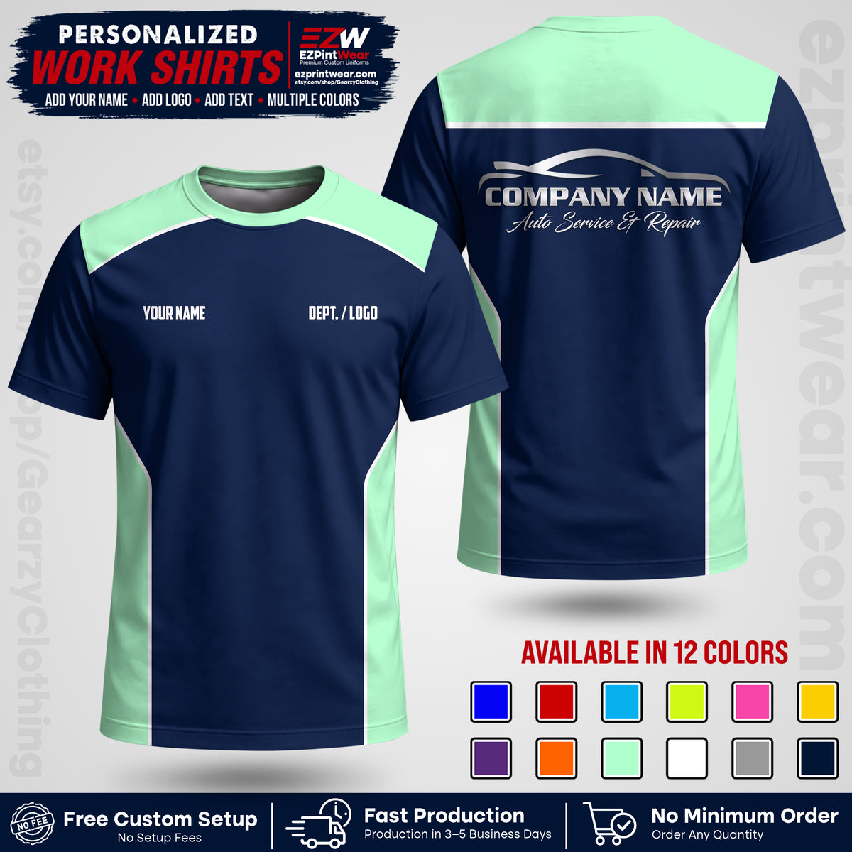 Custom Mechanic Work Shirt with Name, Logo & Text | Auto Shop Uniform | Workwear MCN 3926