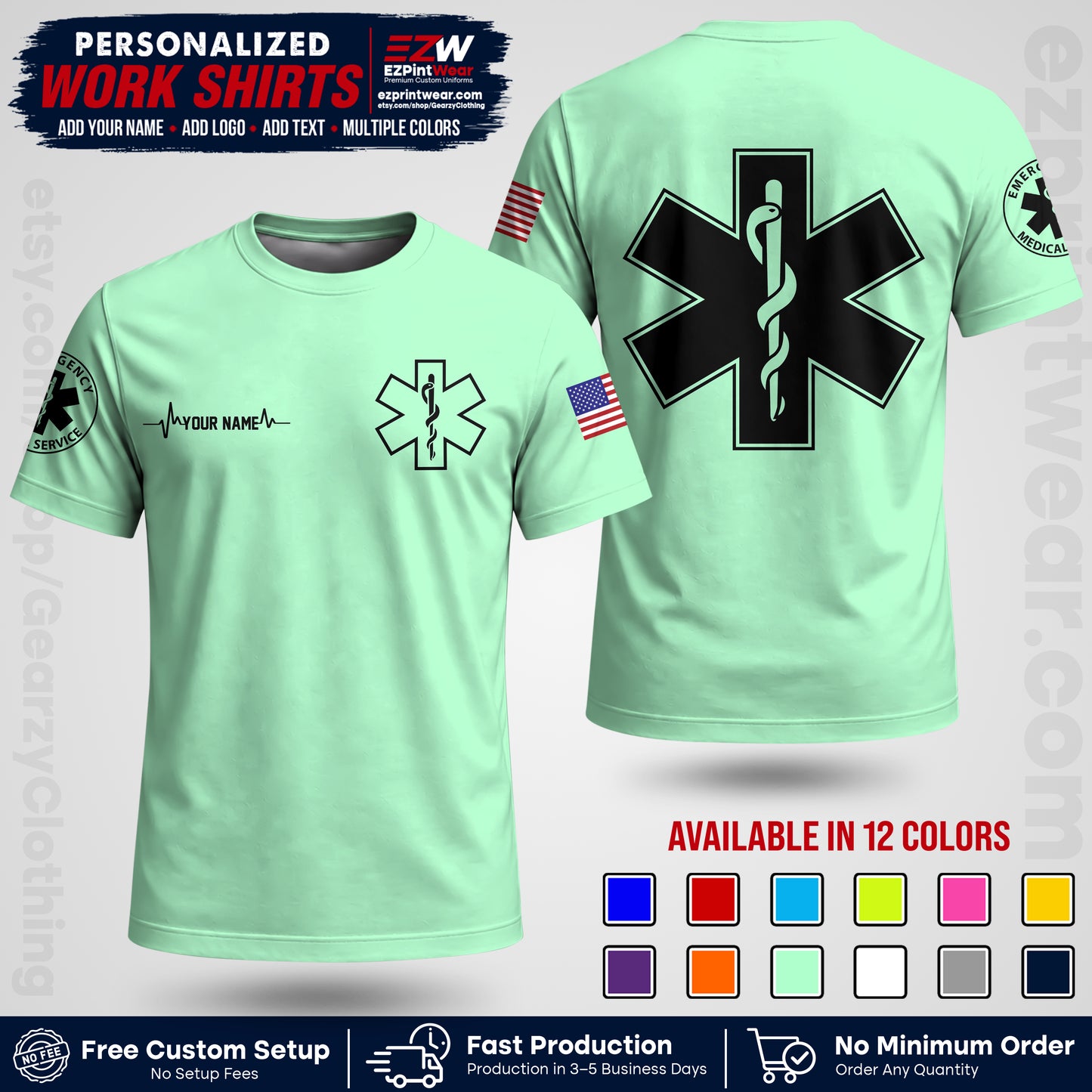 Custom EMS Shirt with Name, Logo & Text | EMS Team Uniform | First Responder Workwear EMSU04