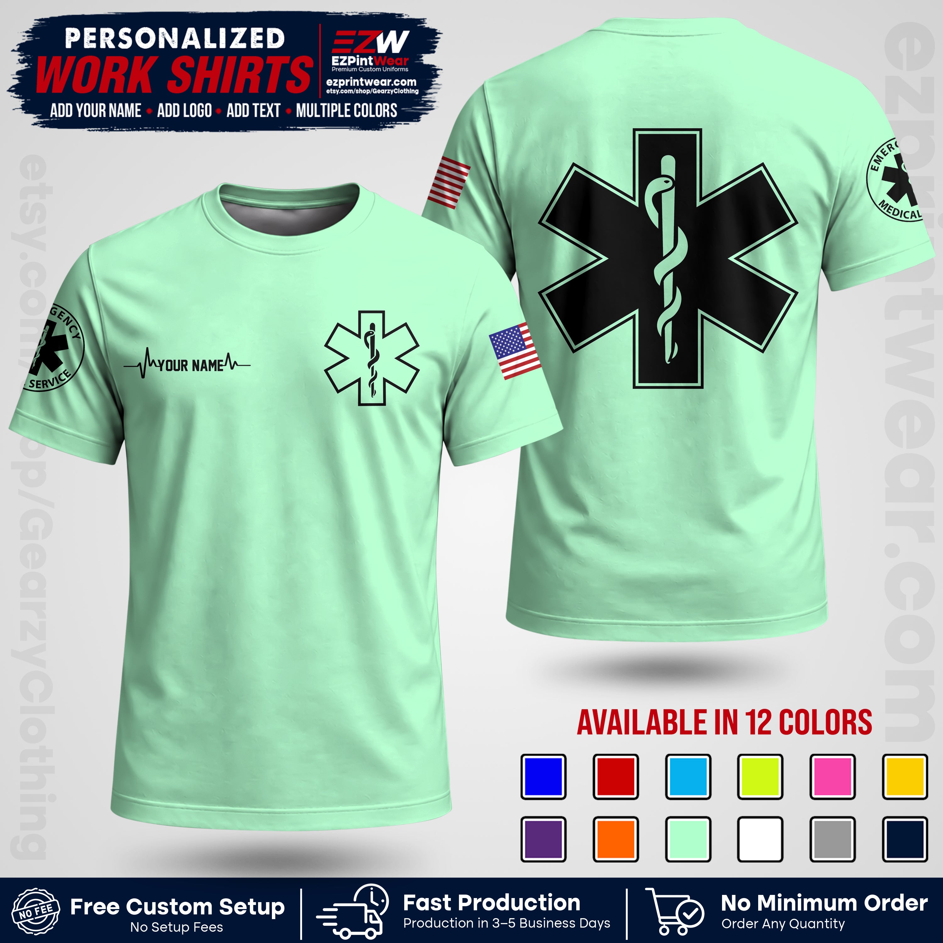 Custom EMS Shirt with Name, Logo & Text | EMS Team Uniform | First Responder Workwear EMSU04