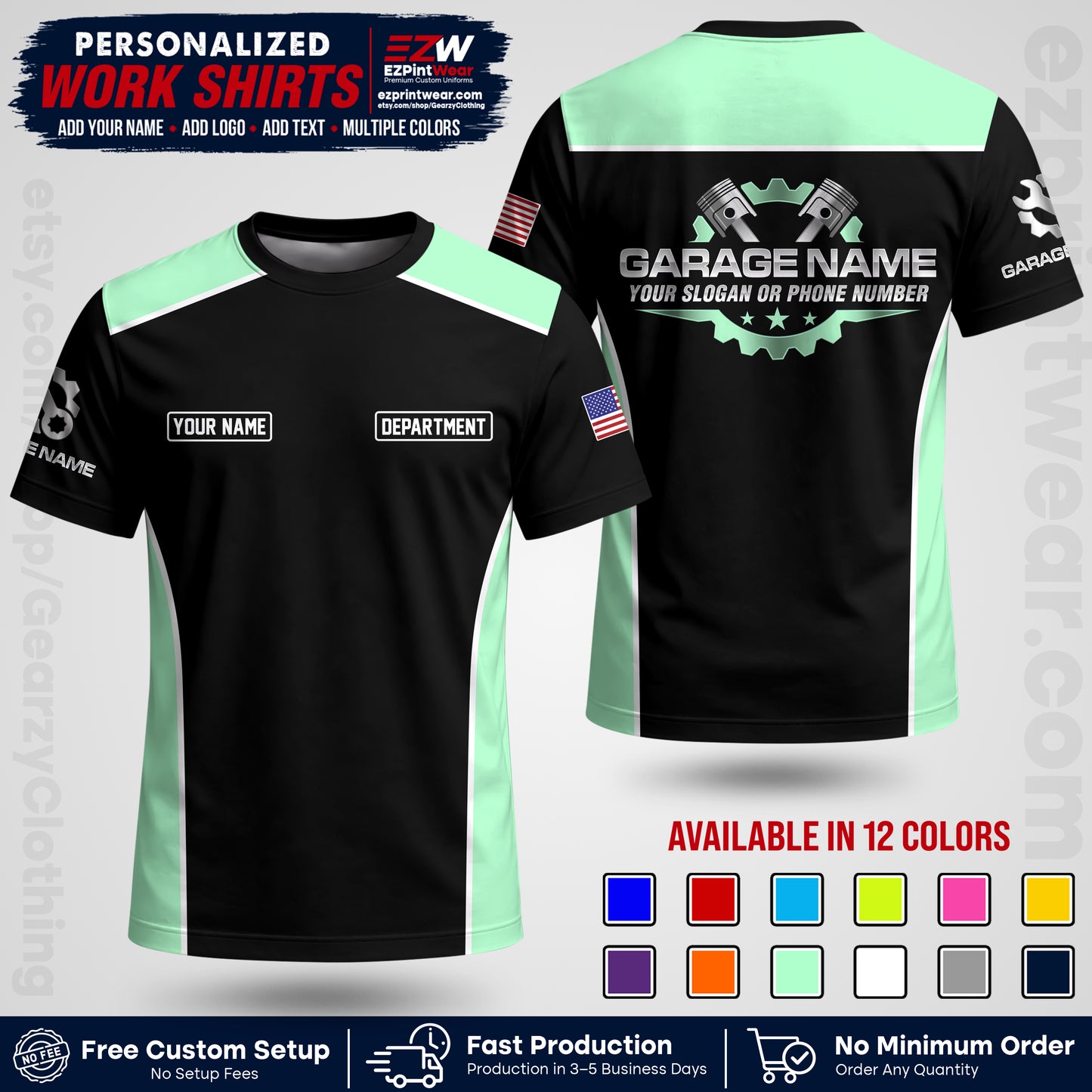 Custom Mechanic Work Shirt with Name, Logo & Text | Auto Shop Uniform | Workwear MCN 07