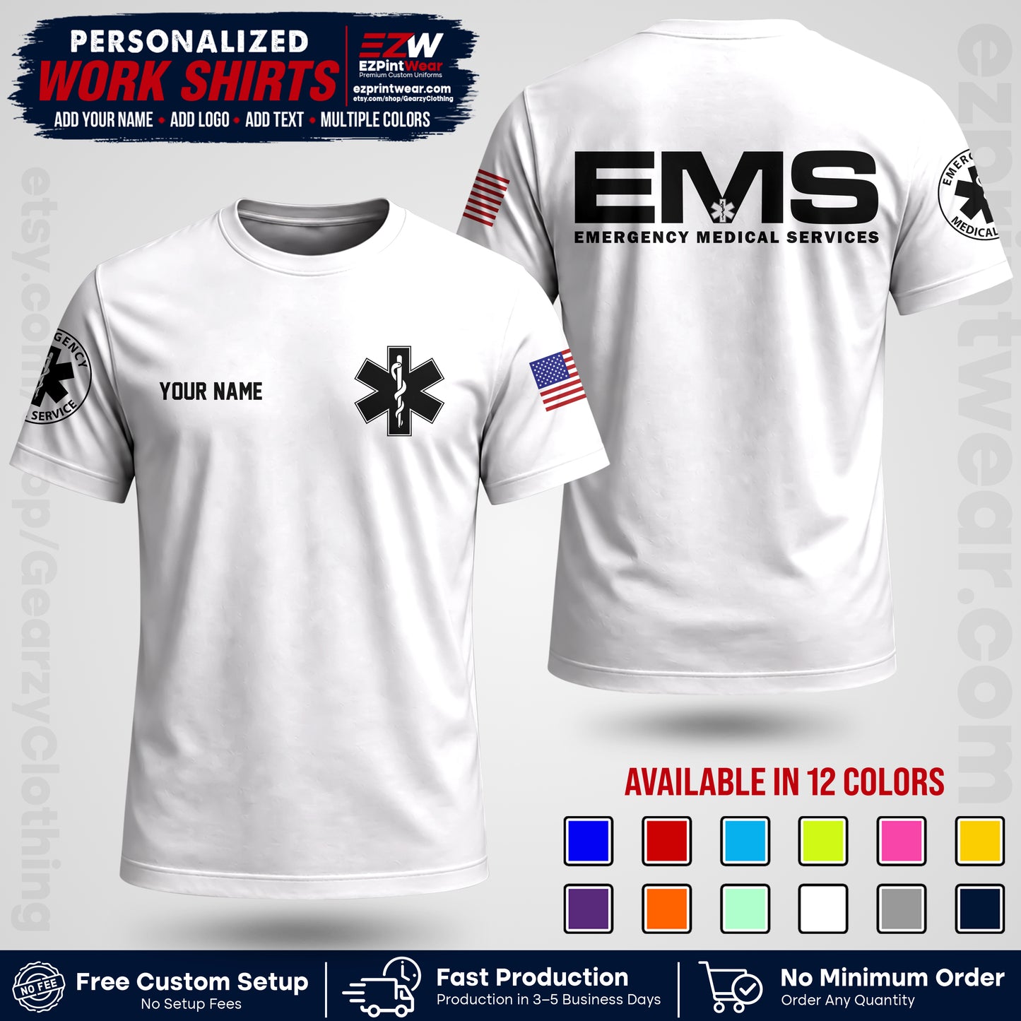 Custom EMS Shirt with Name, Logo & Text | EMS Team Uniform | First Responder Workwear EMSU01