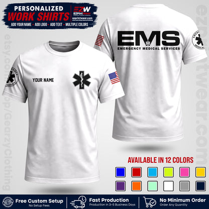 Custom EMS Shirt with Name, Logo & Text | EMS Team Uniform | First Responder Workwear EMSU01