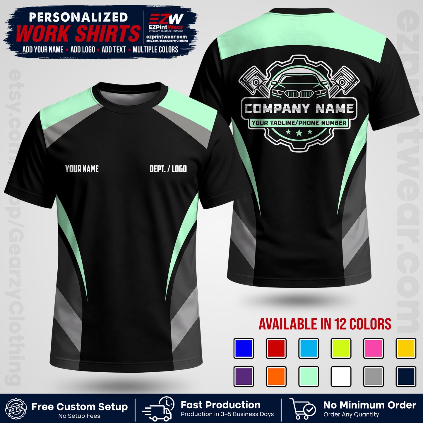 Custom Mechanic Work Shirt with Name, Logo & Text | Auto Shop Uniform | Workwear MCN 05