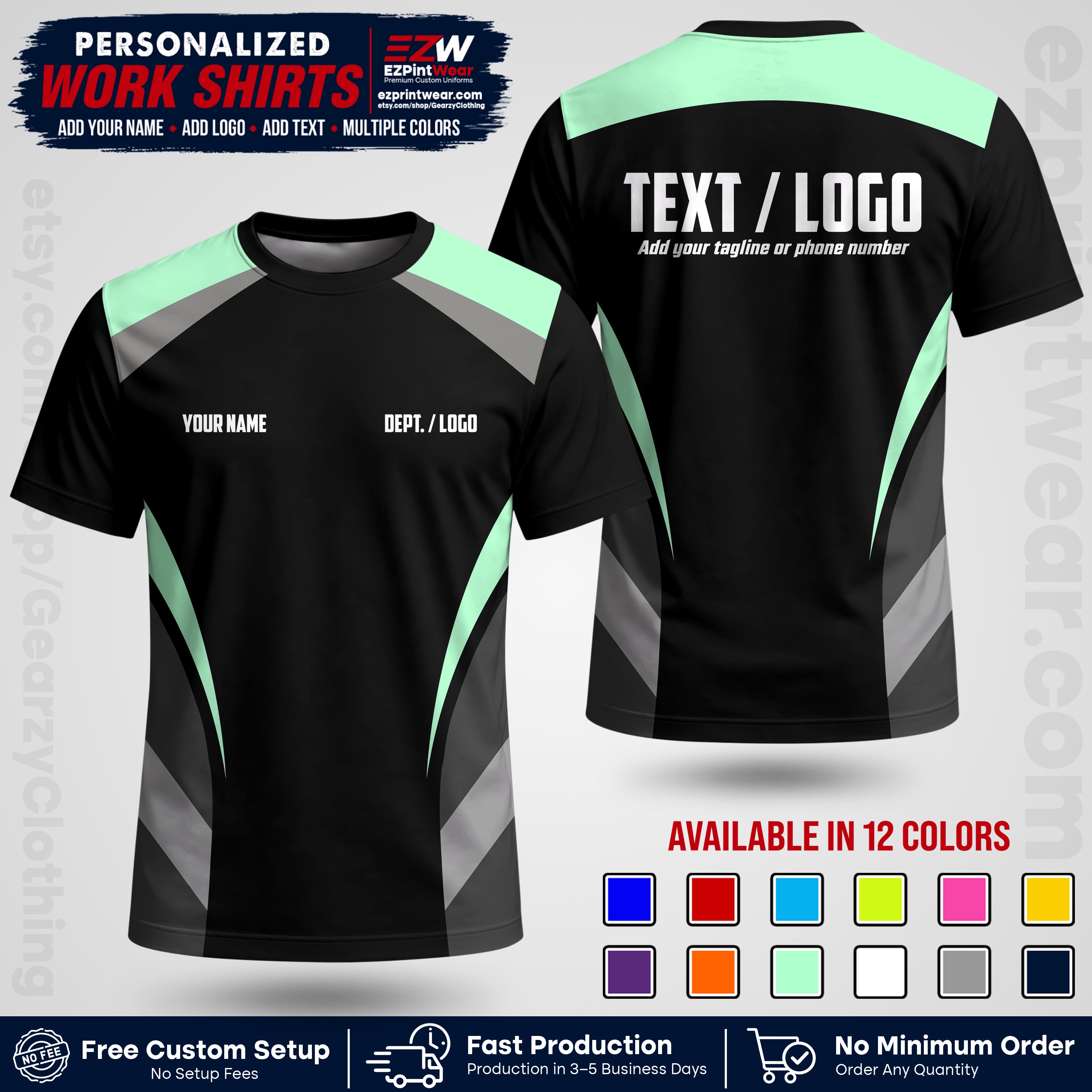 Custom All Over Print Work Uniform Shirt with Name, Logo & Text | Custom Hawaiian Shirt | Company Shirt | Employee Uniform UNF03