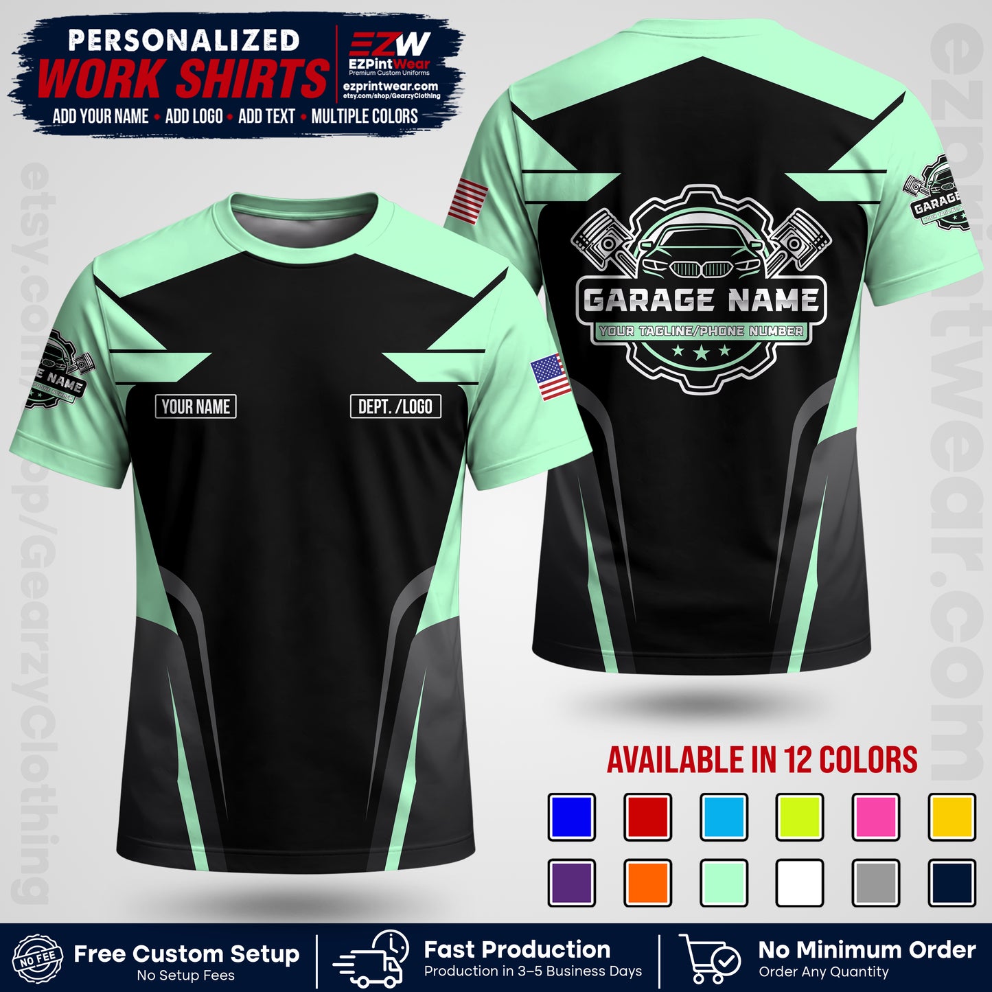 Custom Mechanic Work Shirt with Name, Logo & Text | Auto Shop Uniform | Workwear MCN 04