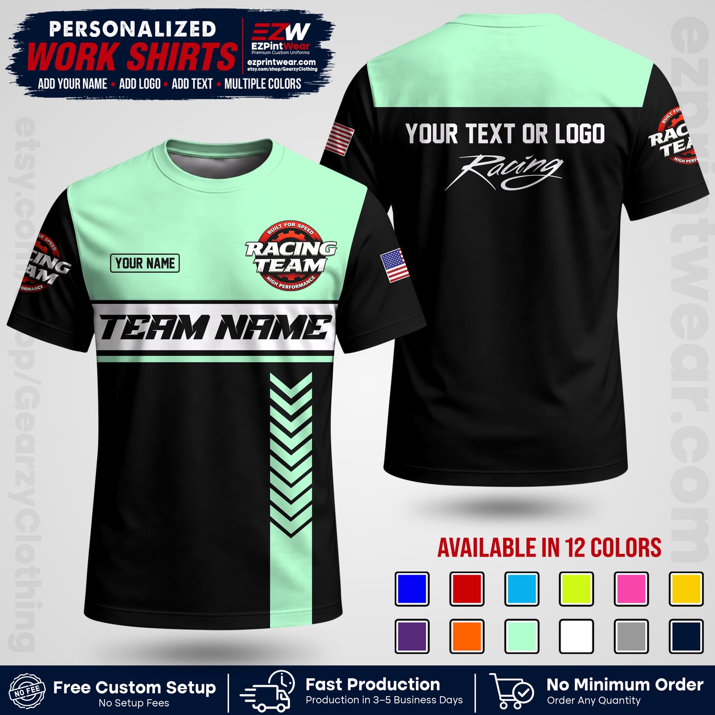 Custom Racing Shirt with Name, Logo & Text | Race Team Uniform | Crew Apparel RC02