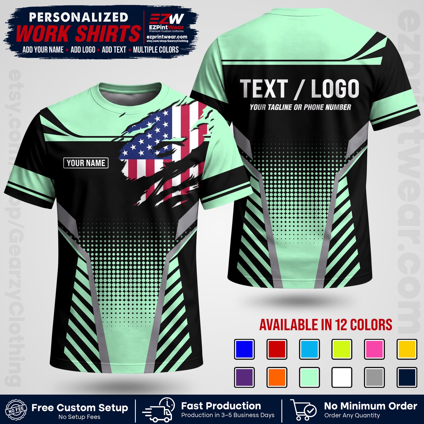 Custom All Over Print Work Uniform Shirt with Name, Logo & Text | Custom Hawaiian Shirt | Company Shirt | Employee Uniform UNF07