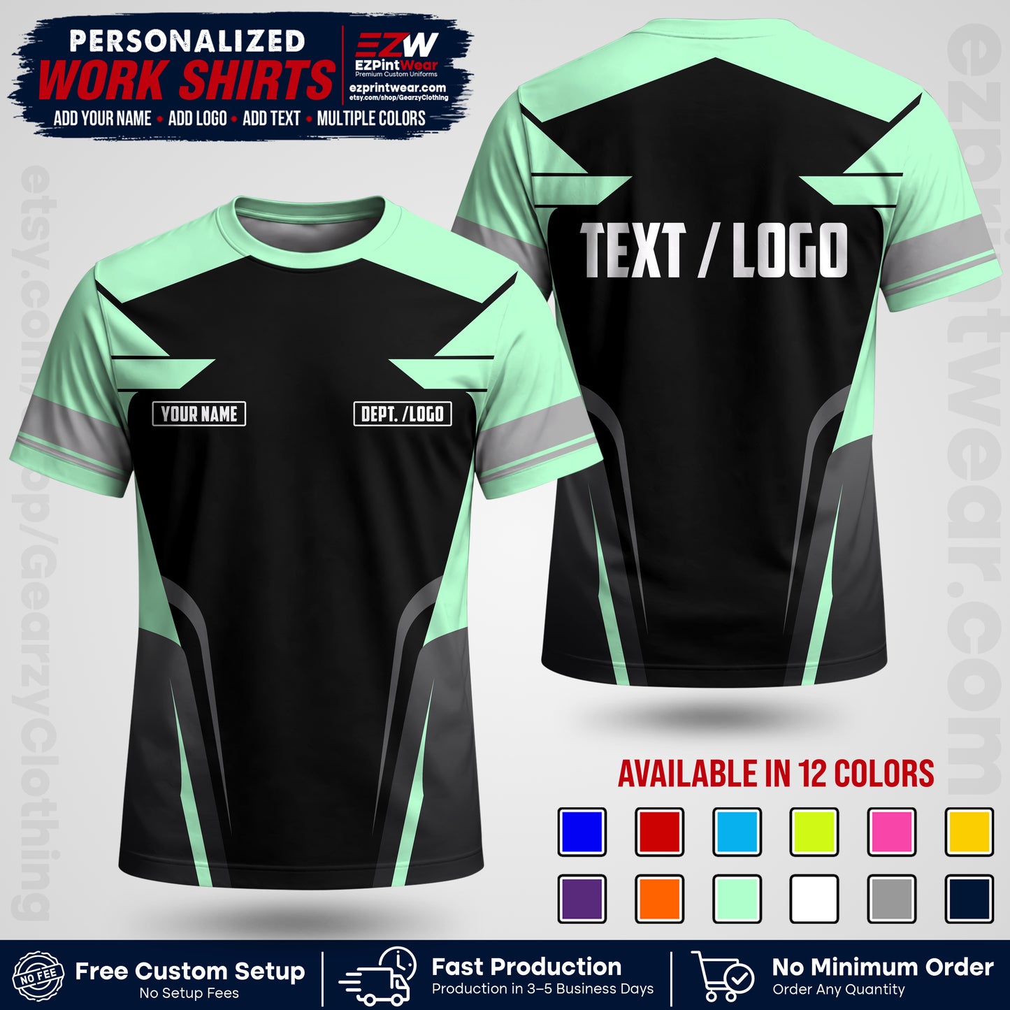 Custom All Over Print Work Uniform Shirt with Name, Logo & Text | Custom Hawaiian Shirt | Company Shirt | Employee Uniform UNF01