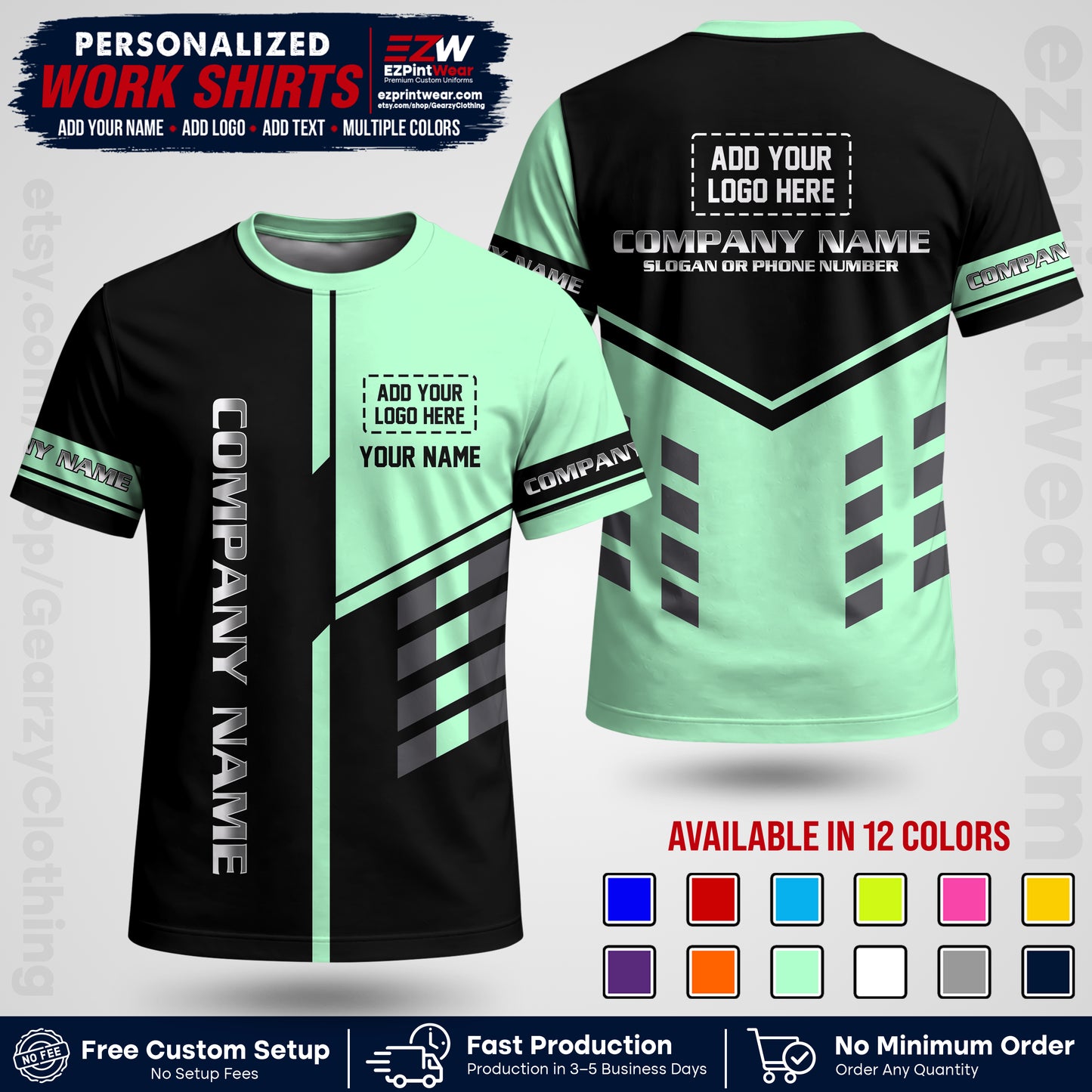 Custom All Over Print Work Uniform Shirt with Name, Logo & Text | Custom Hawaiian Shirt | Company Shirt | Employee Uniform UNF09