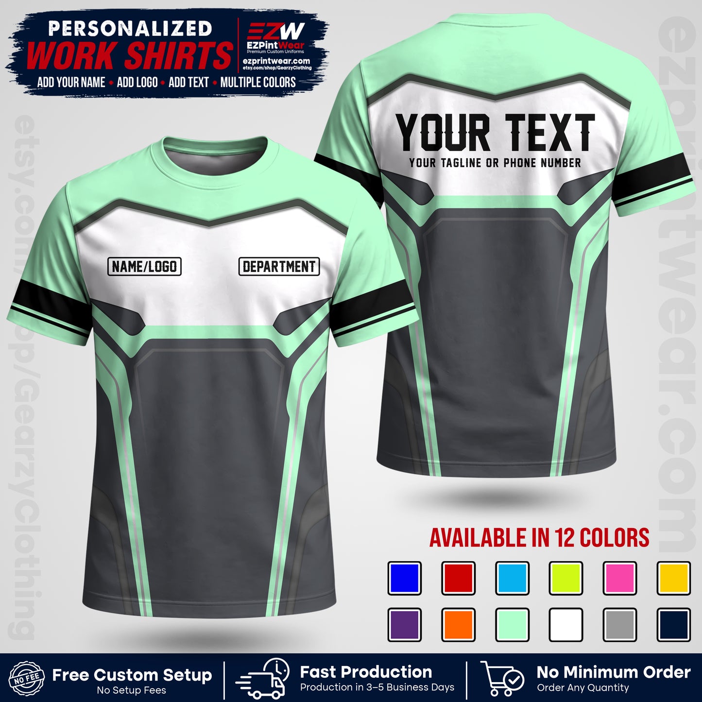 Custom All Over Print Work Uniform Shirt with Name, Logo & Text | Custom Hawaiian Shirt | Company Shirt | Employee Uniform UNF05