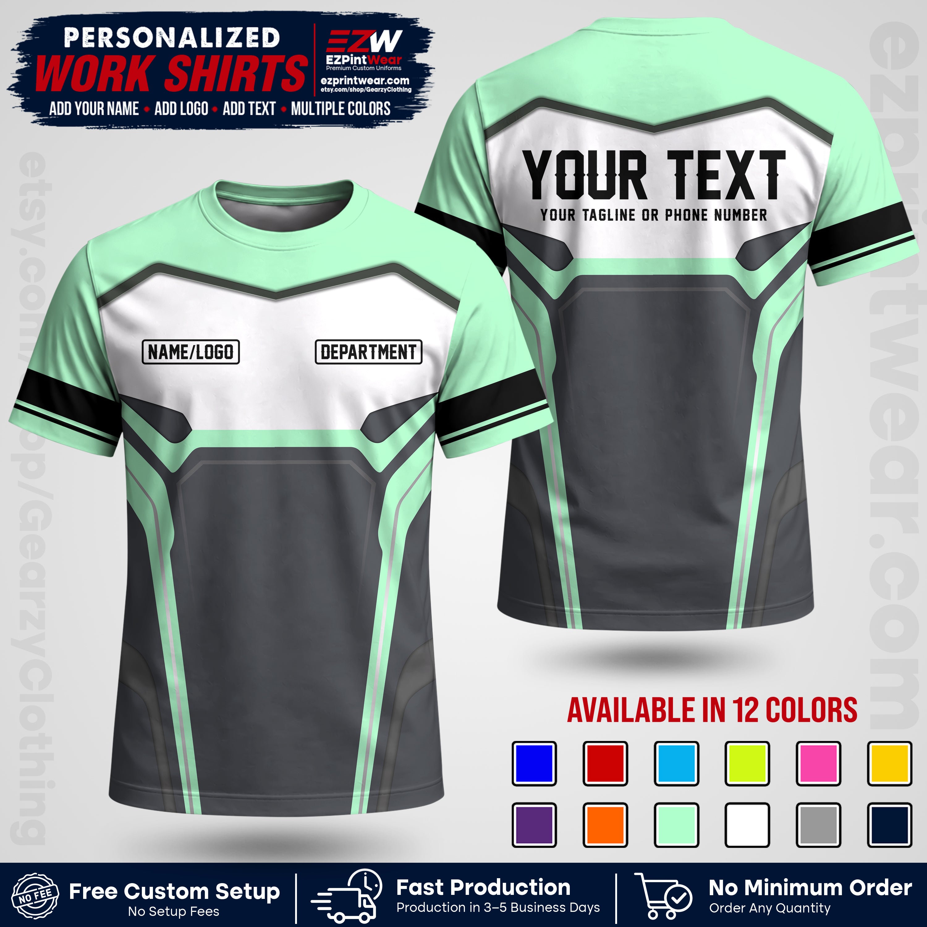 Custom All Over Print Work Uniform Shirt with Name, Logo & Text | Custom Hawaiian Shirt | Company Shirt | Employee Uniform UNF05