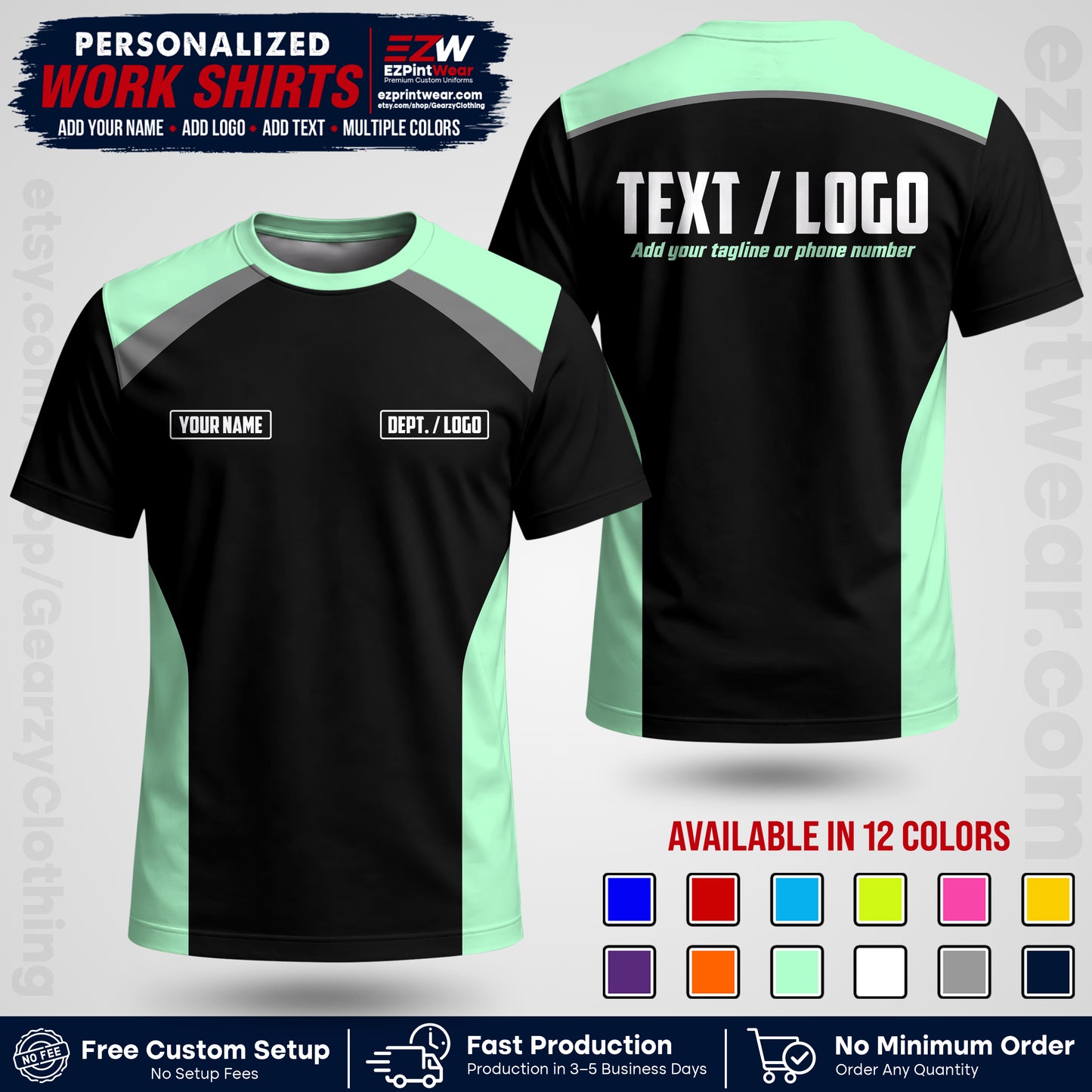 Custom All Over Print Work Uniform Shirt with Name, Logo & Text | Custom Hawaiian Shirt | Company Shirt | Employee Uniform UNF04