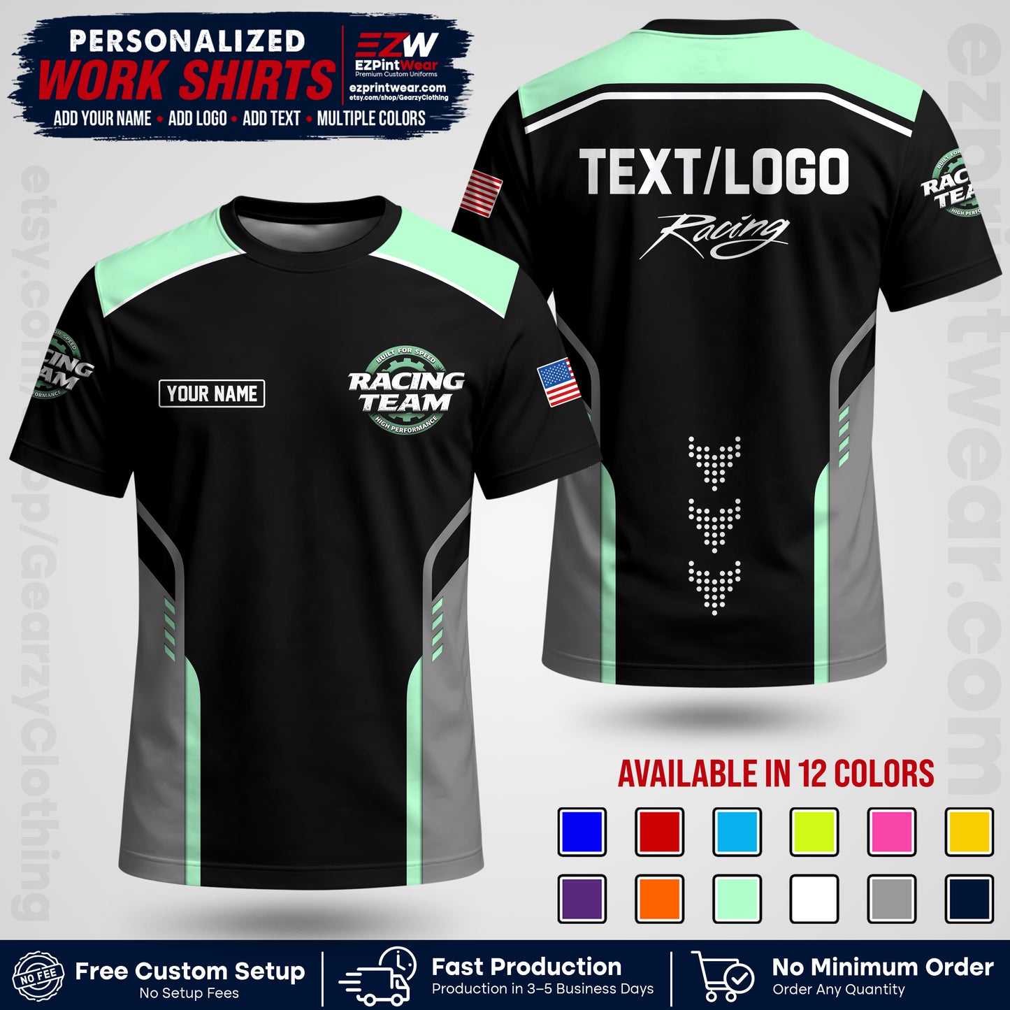 Custom Racing Shirt with Name, Logo & Text | Race Team Uniform | Crew Apparel RC09