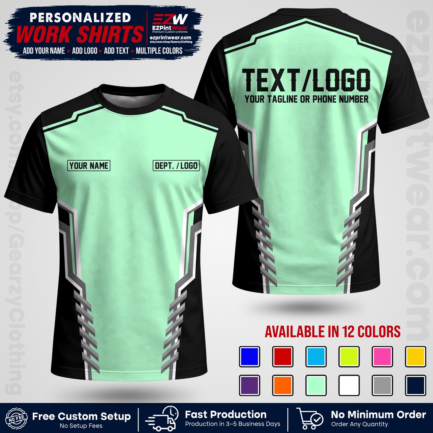 Custom All Over Print Work Uniform Shirt with Name, Logo & Text | Custom Hawaiian Shirt | Company Shirt | Employee Uniform UNF15