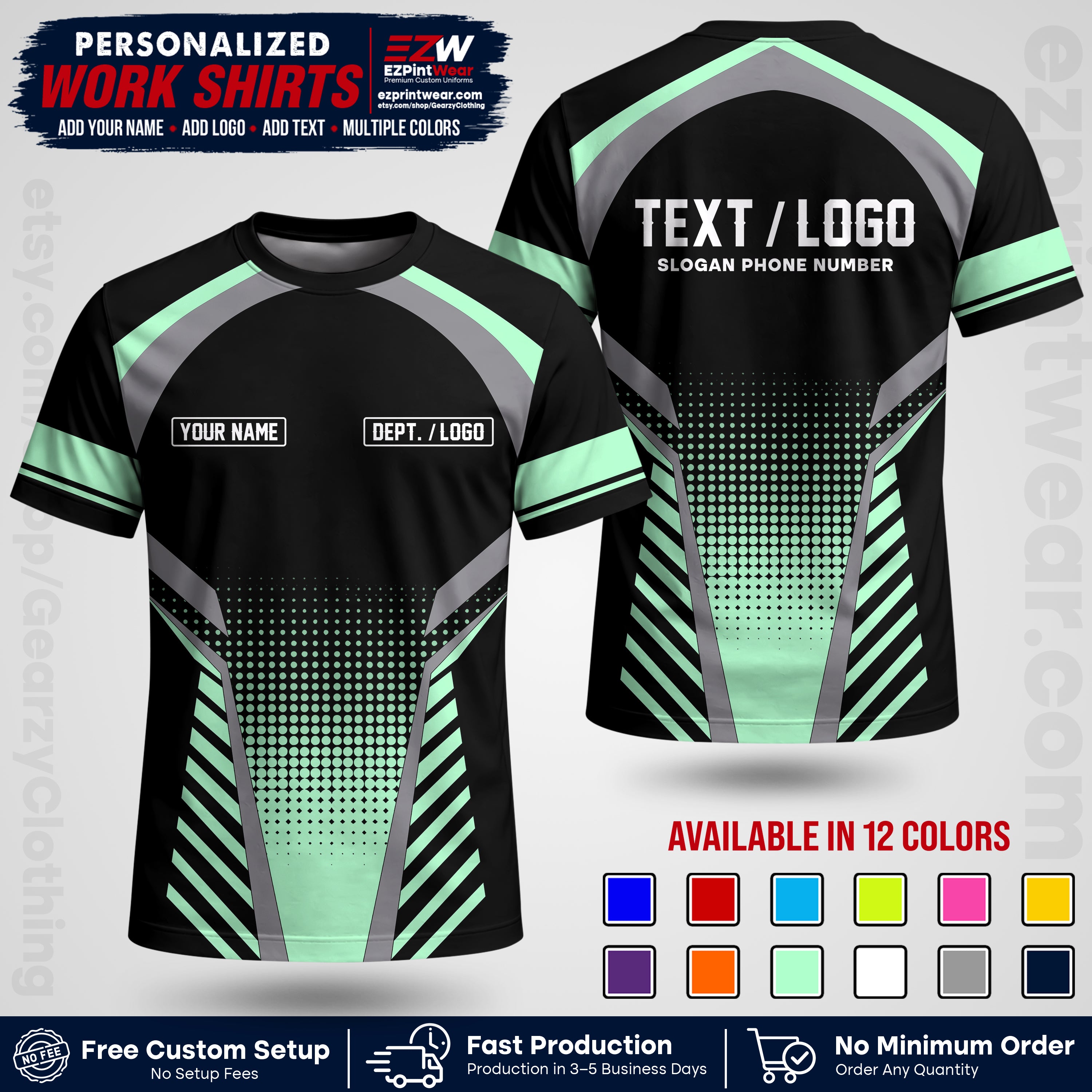 Custom All Over Print Work Uniform Shirt with Name, Logo & Text | Custom Hawaiian Shirt | Company Shirt | Employee Uniform UNF19