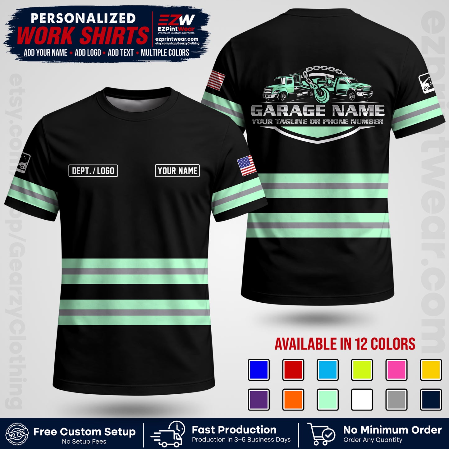 Custom Towing Workwear Uniform | Personalized Tow Truck Shirt | Non-Reflective Safety Stripe Apparel | Custom Towing Shirt | Tow Truck Apparel TW03