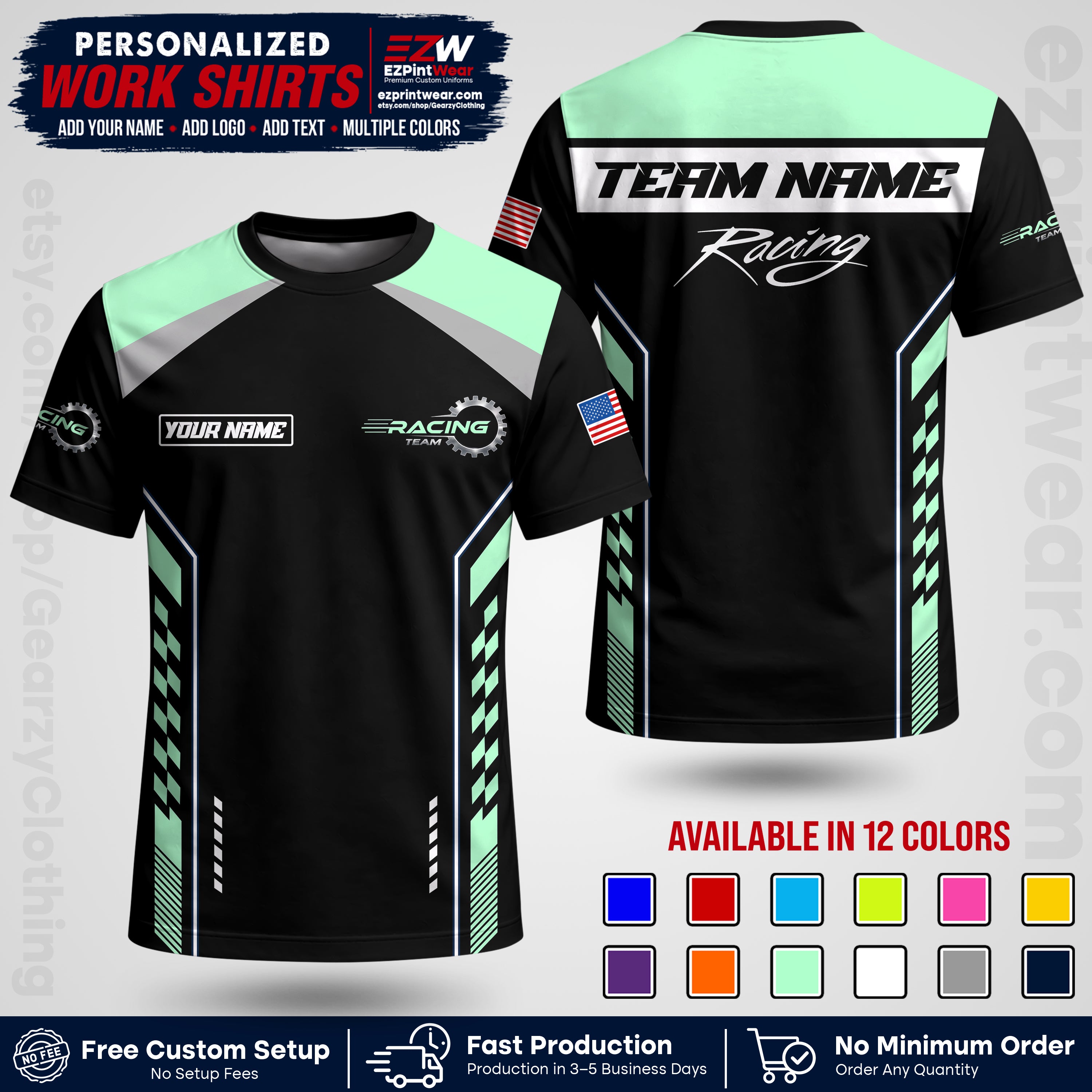 Custom Racing Shirt with Name, Logo & Text | Race Team Uniform | Crew Apparel RC13