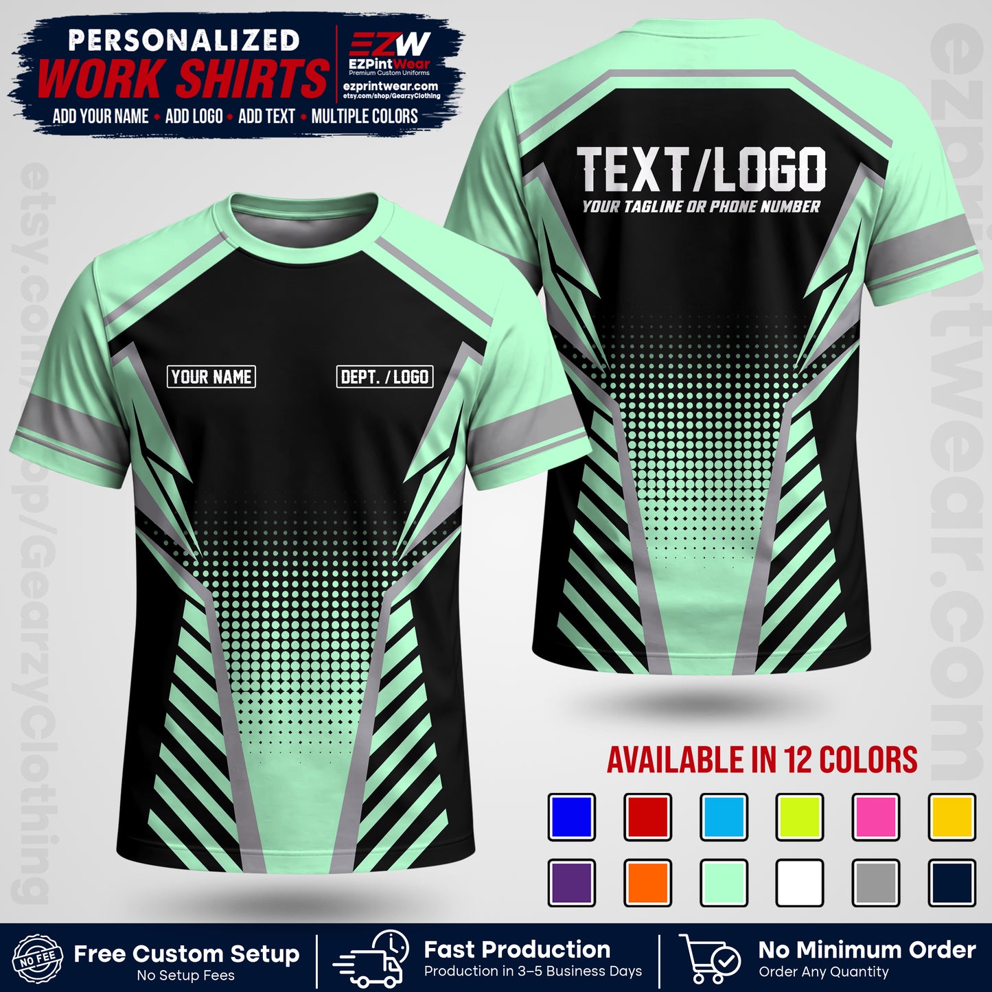 Custom All Over Print Work Uniform Shirt with Name, Logo & Text | Custom Hawaiian Shirt | Company Shirt | Employee Uniform UNF14