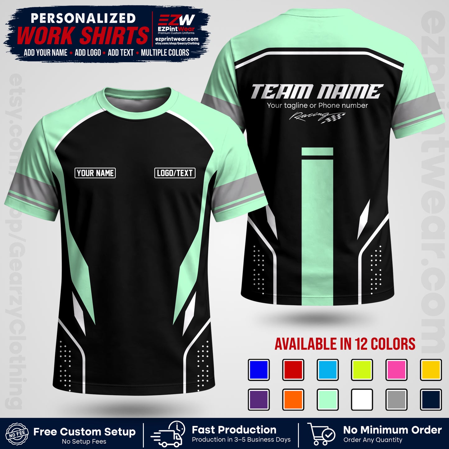 Custom Racing Shirt with Name, Logo & Text | Race Team Uniform | Crew Apparel RC06