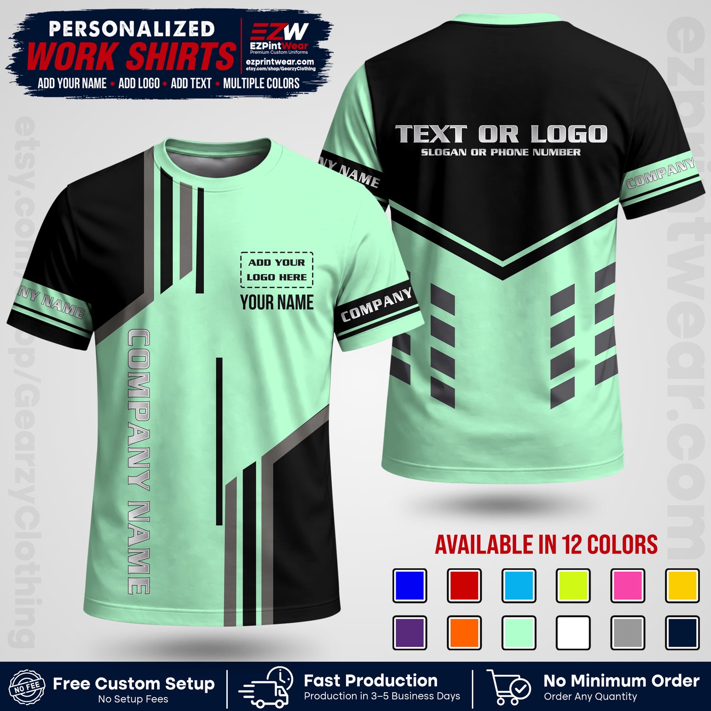 Custom All Over Print Work Uniform Shirt with Name, Logo & Text | Custom Hawaiian Shirt | Company Shirt | Employee Uniform UNF10