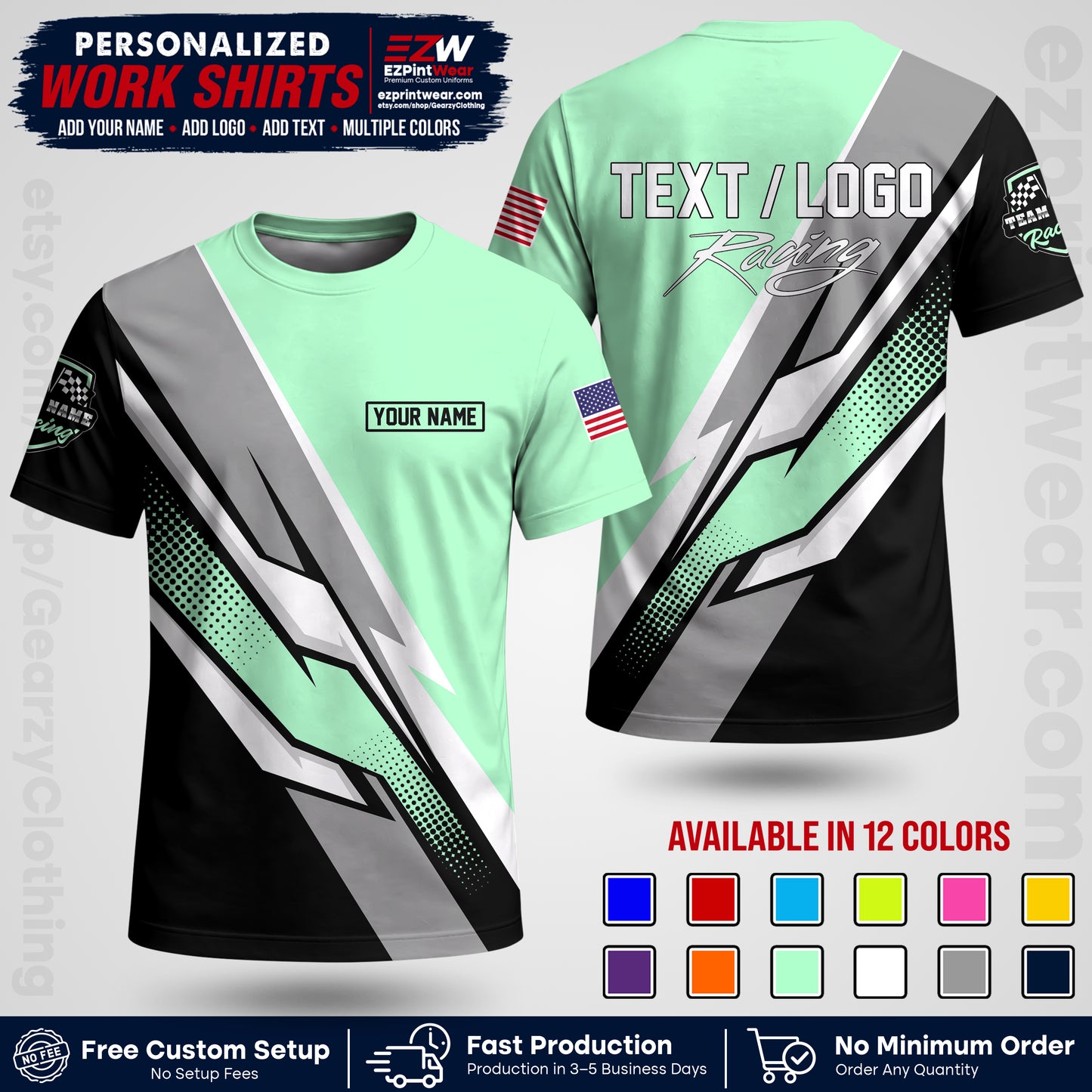 Custom Racing Shirt with Name, Logo & Text | Race Team Uniform | Crew Apparel RC01