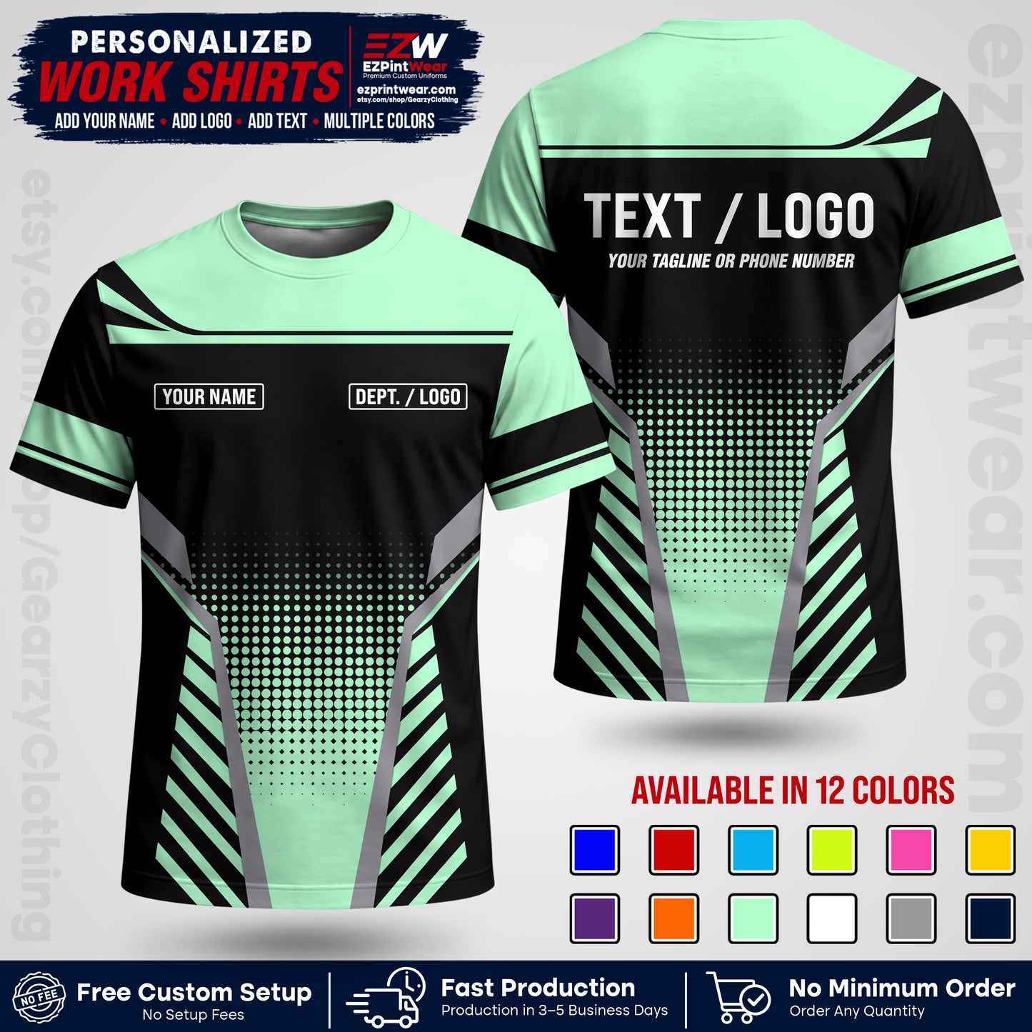Custom All Over Print Work Uniform Shirt with Name, Logo & Text | Custom Hawaiian Shirt | Company Shirt | Employee Uniform UNF08