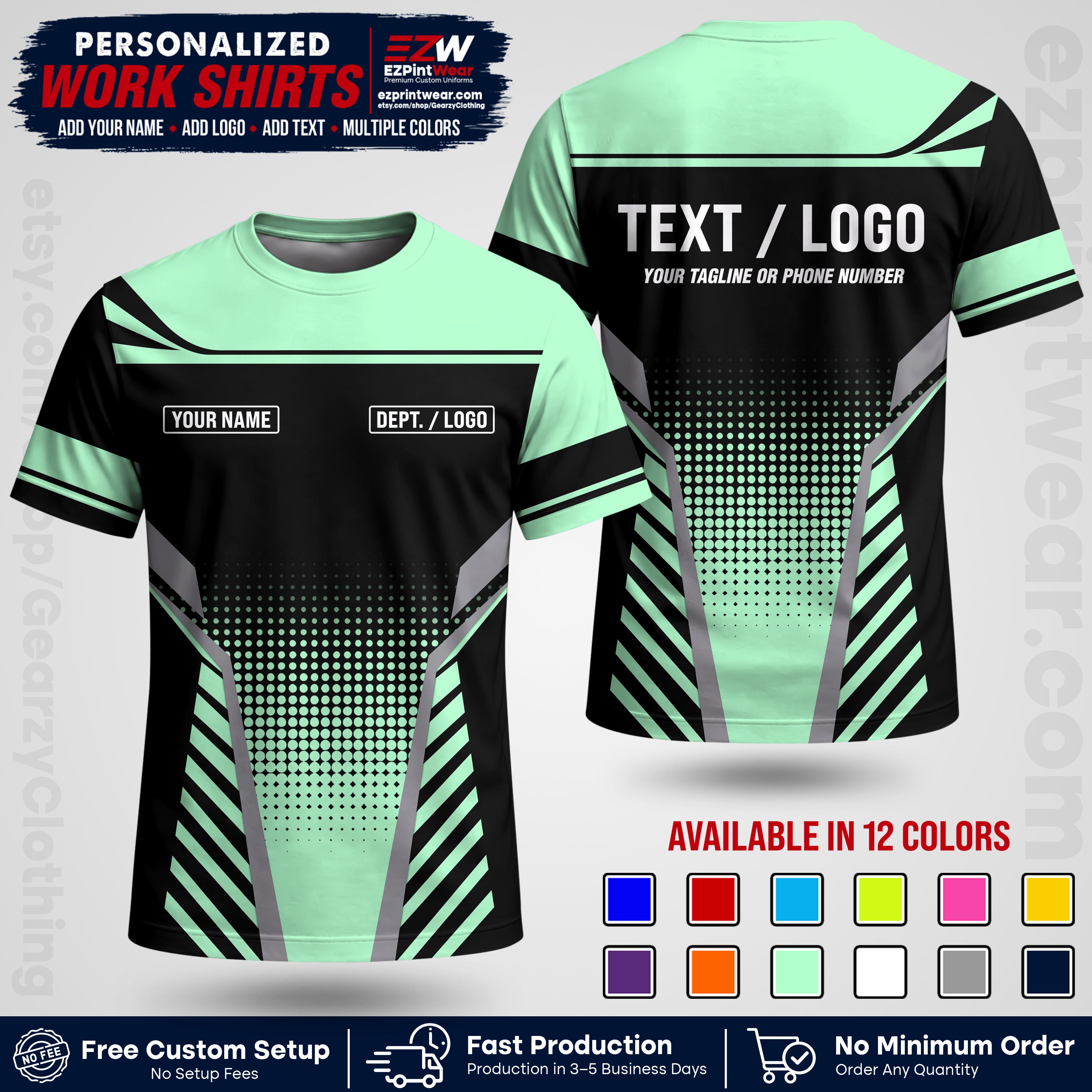 Custom All Over Print Work Uniform Shirt with Name, Logo & Text | Custom Hawaiian Shirt | Company Shirt | Employee Uniform UNF08