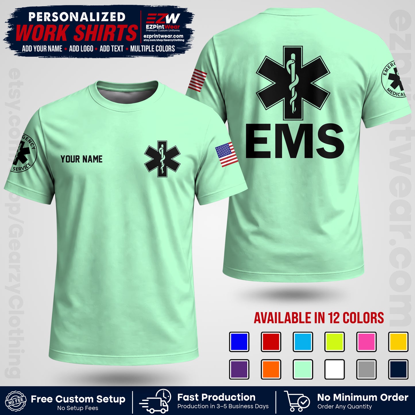 Custom EMS Shirt with Name, Logo & Text | EMS Team Uniform | First Responder Workwear EMSU02