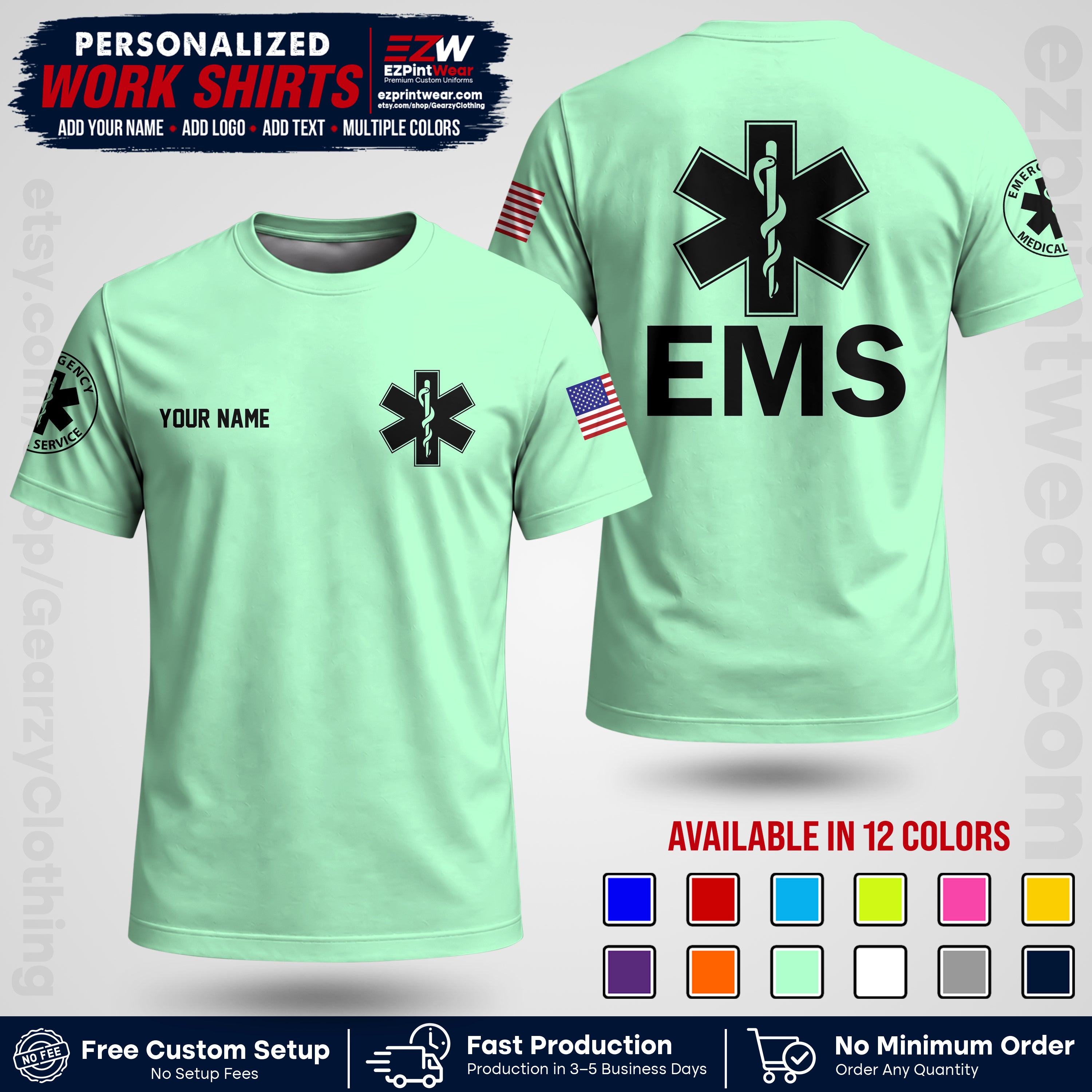 Custom EMS Shirt with Name, Logo & Text | EMS Team Uniform | First Responder Workwear EMSU02