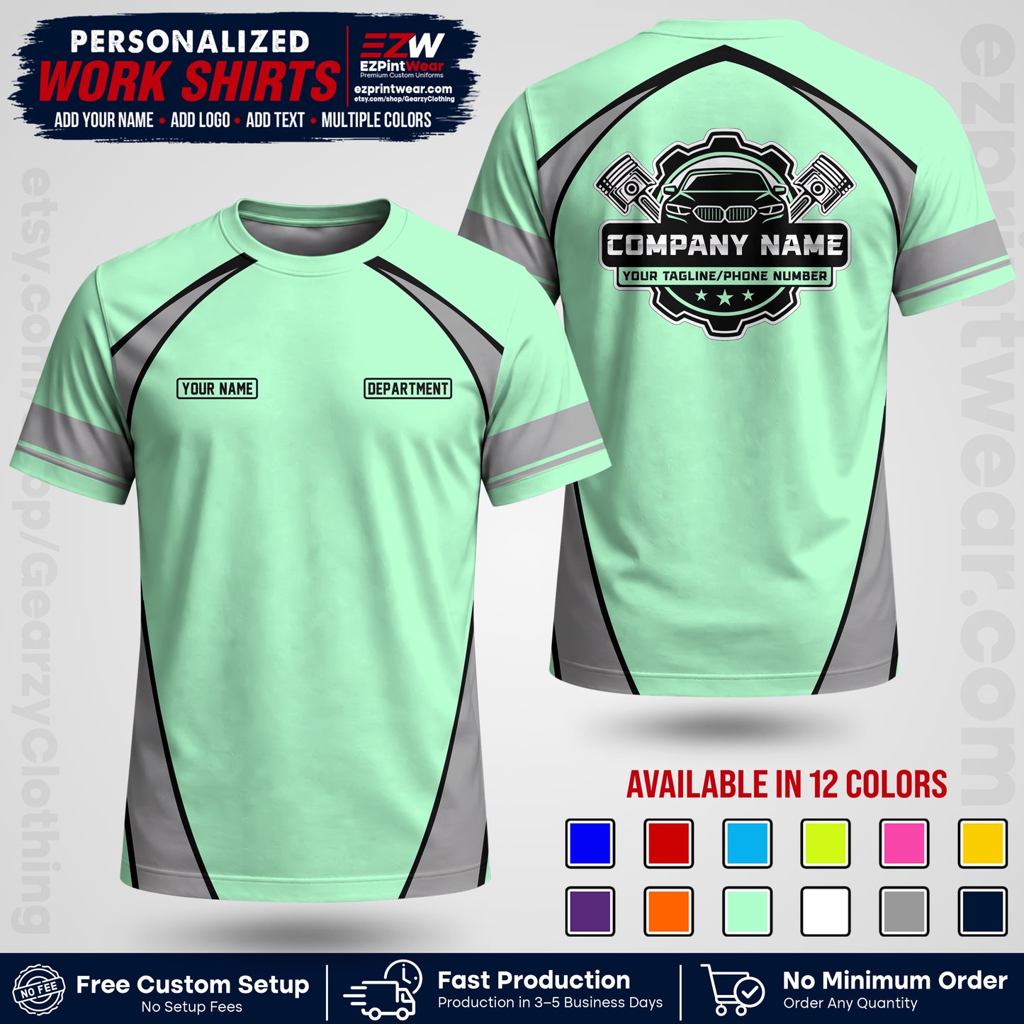Custom Mechanic Work Shirt with Name, Logo & Text | Auto Shop Uniform | Workwear MCN 09