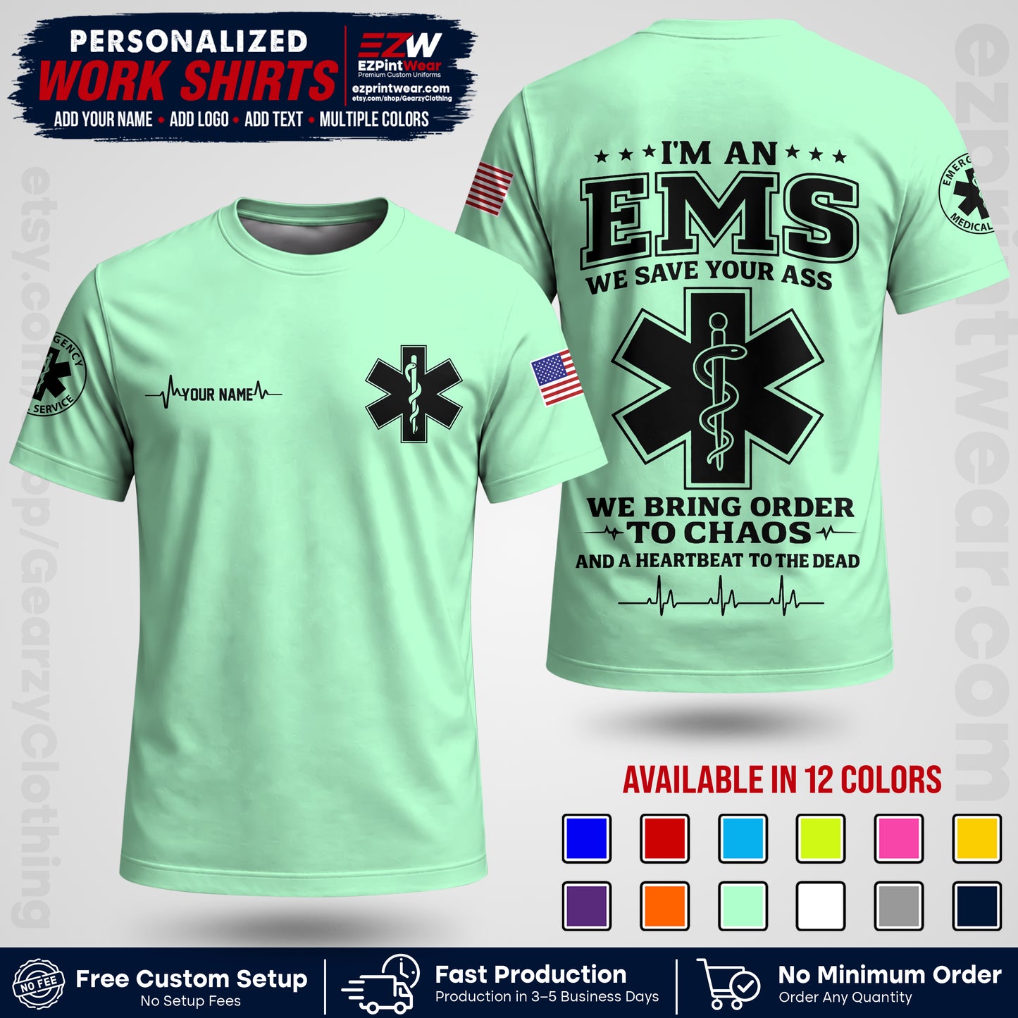 Custom EMS Shirt with Name, Logo & Text | EMS Team Uniform | First Responder Workwear EMSU05