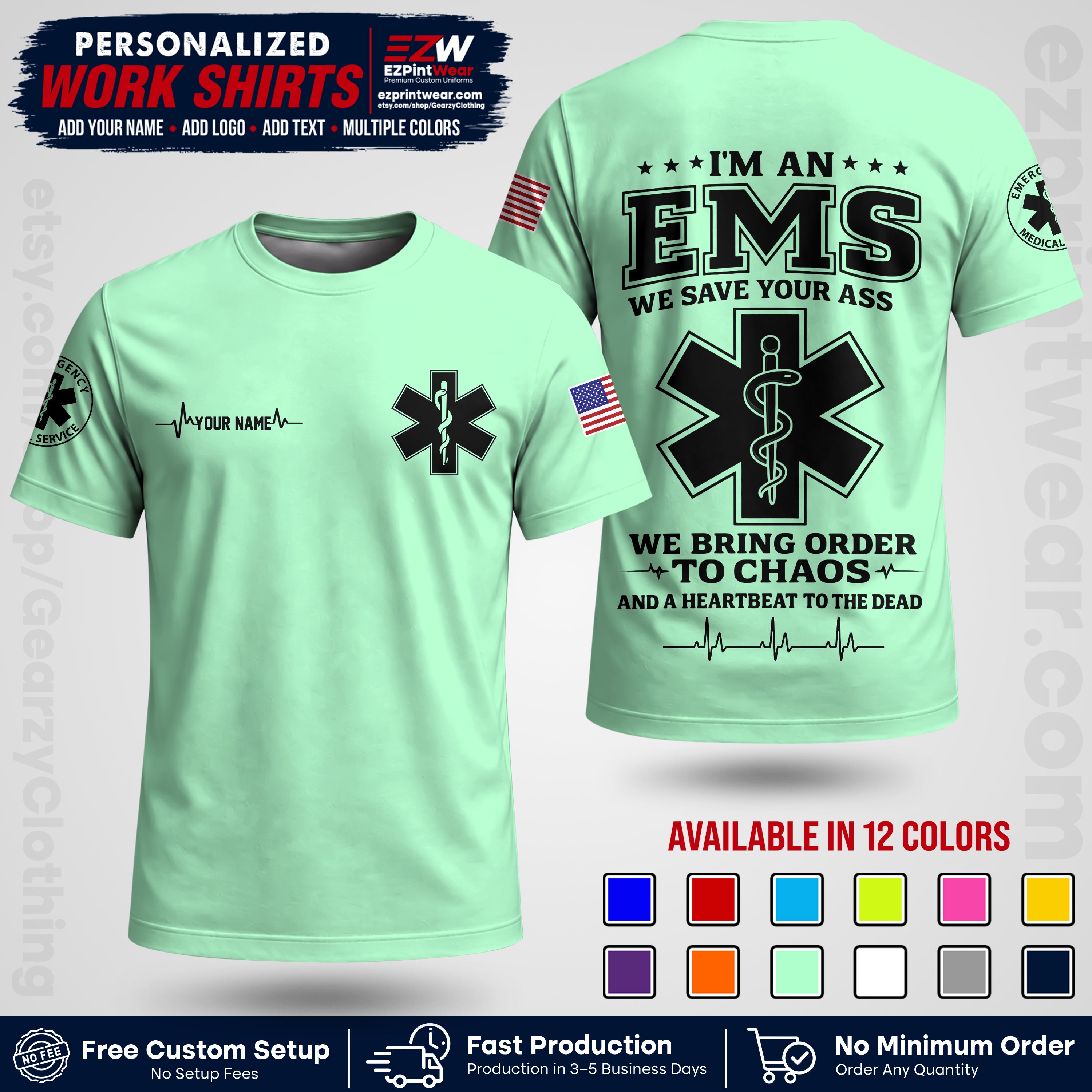 Custom EMS Shirt with Name, Logo & Text | EMS Team Uniform | First Responder Workwear EMSU05