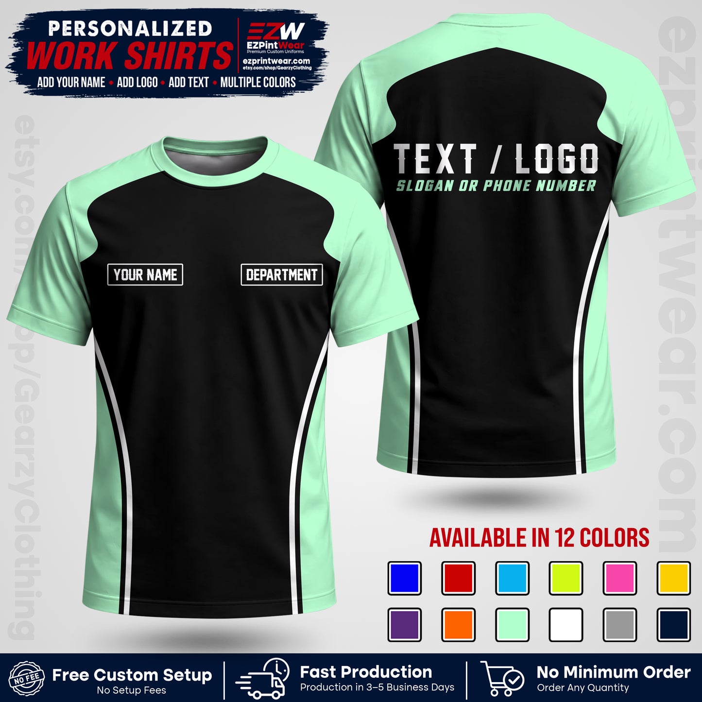 Custom All Over Print Work Uniform Shirt with Name, Logo & Text | Custom Hawaiian Shirt | Company Shirt | Employee Uniform UNF16
